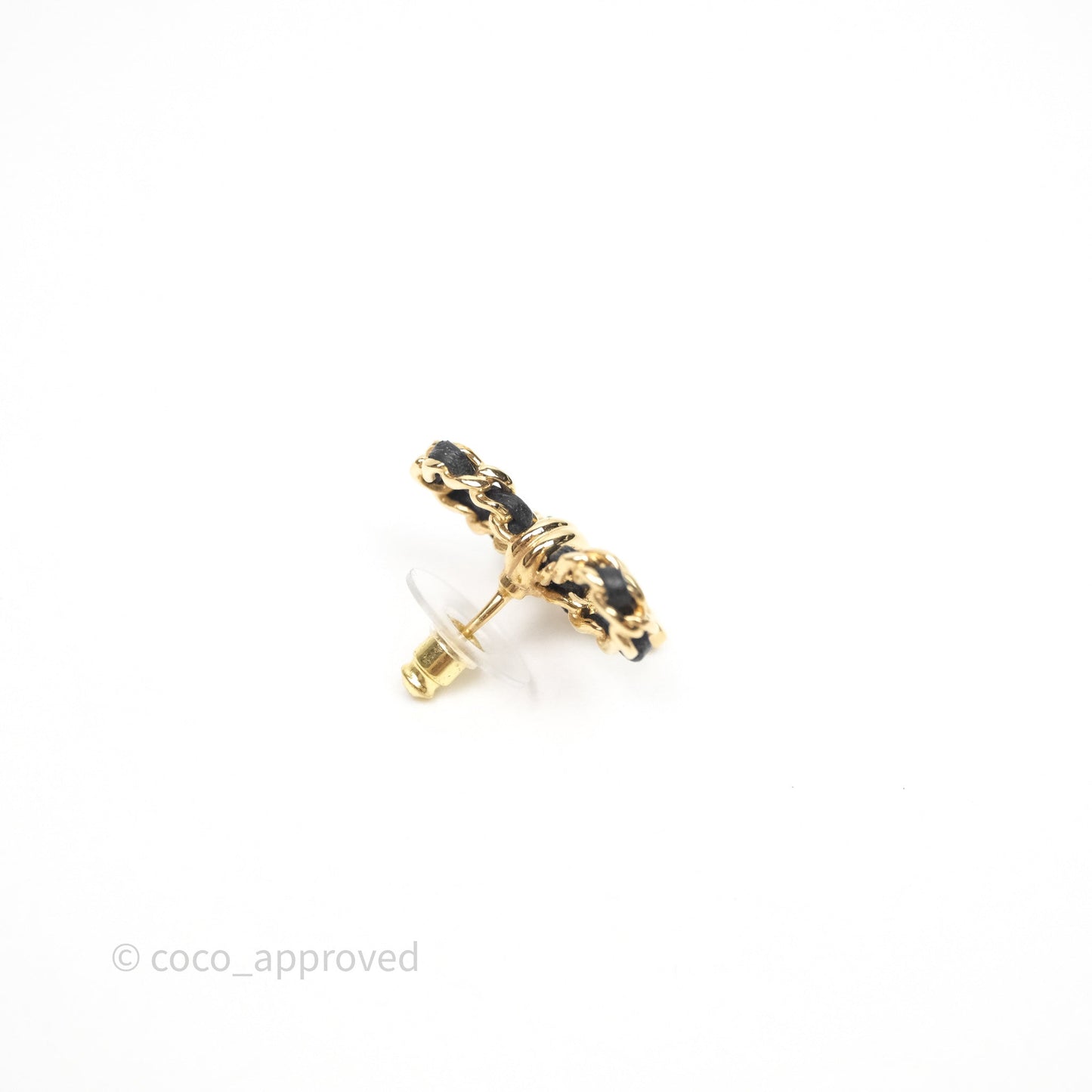 Chanel Lambskin Chain Bow Earrings Black Gold 25V