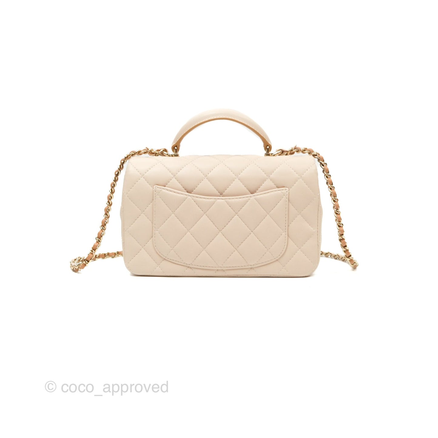 Chanel Top Handle Mini Rectangular Flap Bag Ecru/Beige Lambskin Gold Hardware 23P