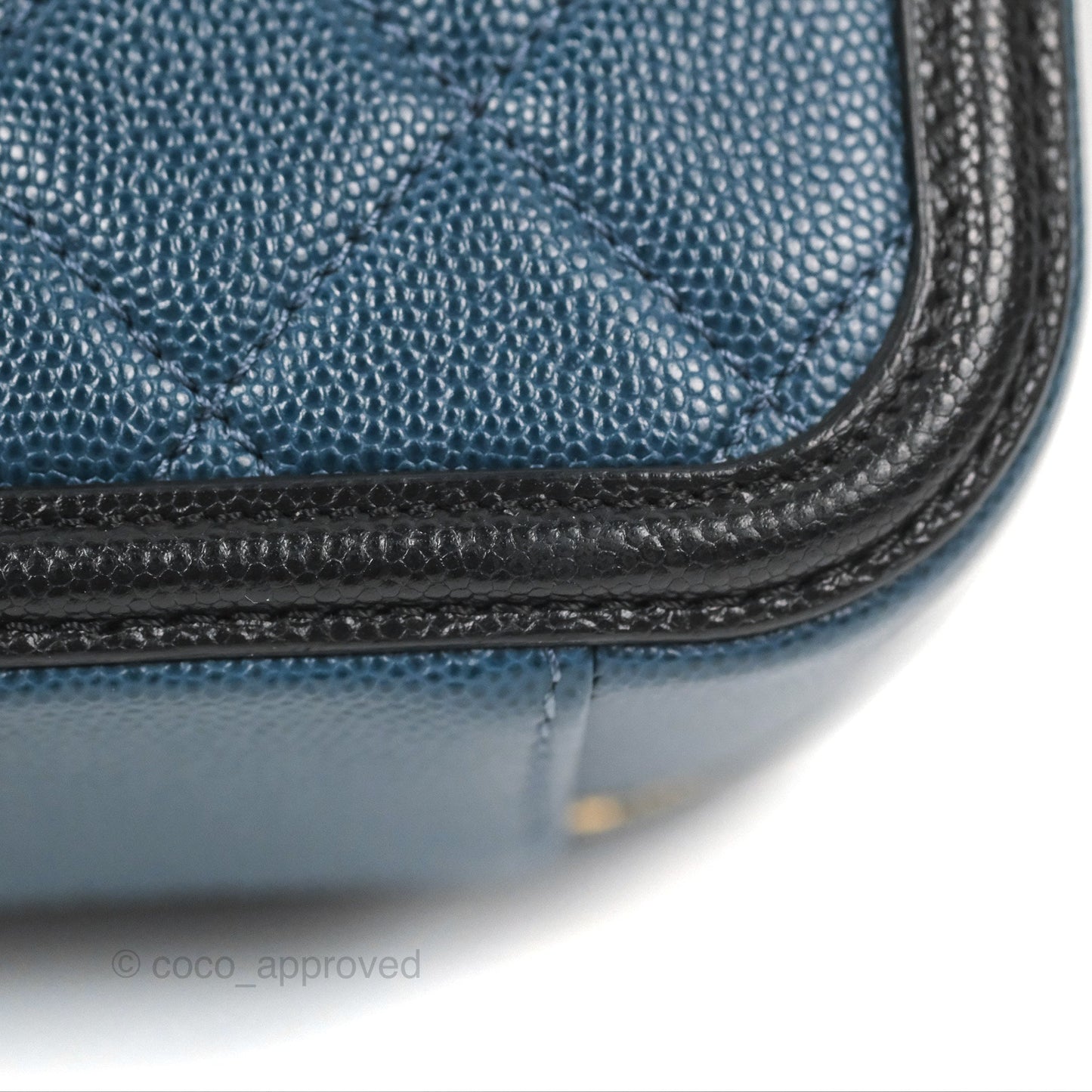Chanel Quilted Medium CC Filigree Vanity Case Navy Black Caviar Aged Gold Hardware