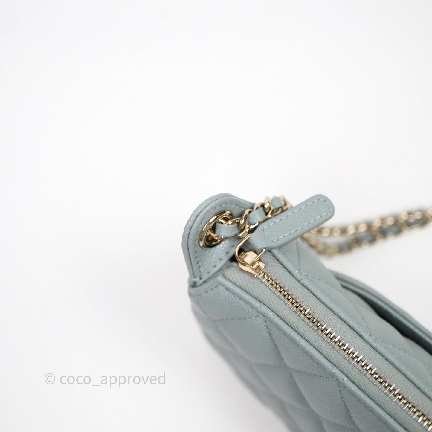 Chanel Clutch on Chain Tiffany Green Caviar Gold Hardware