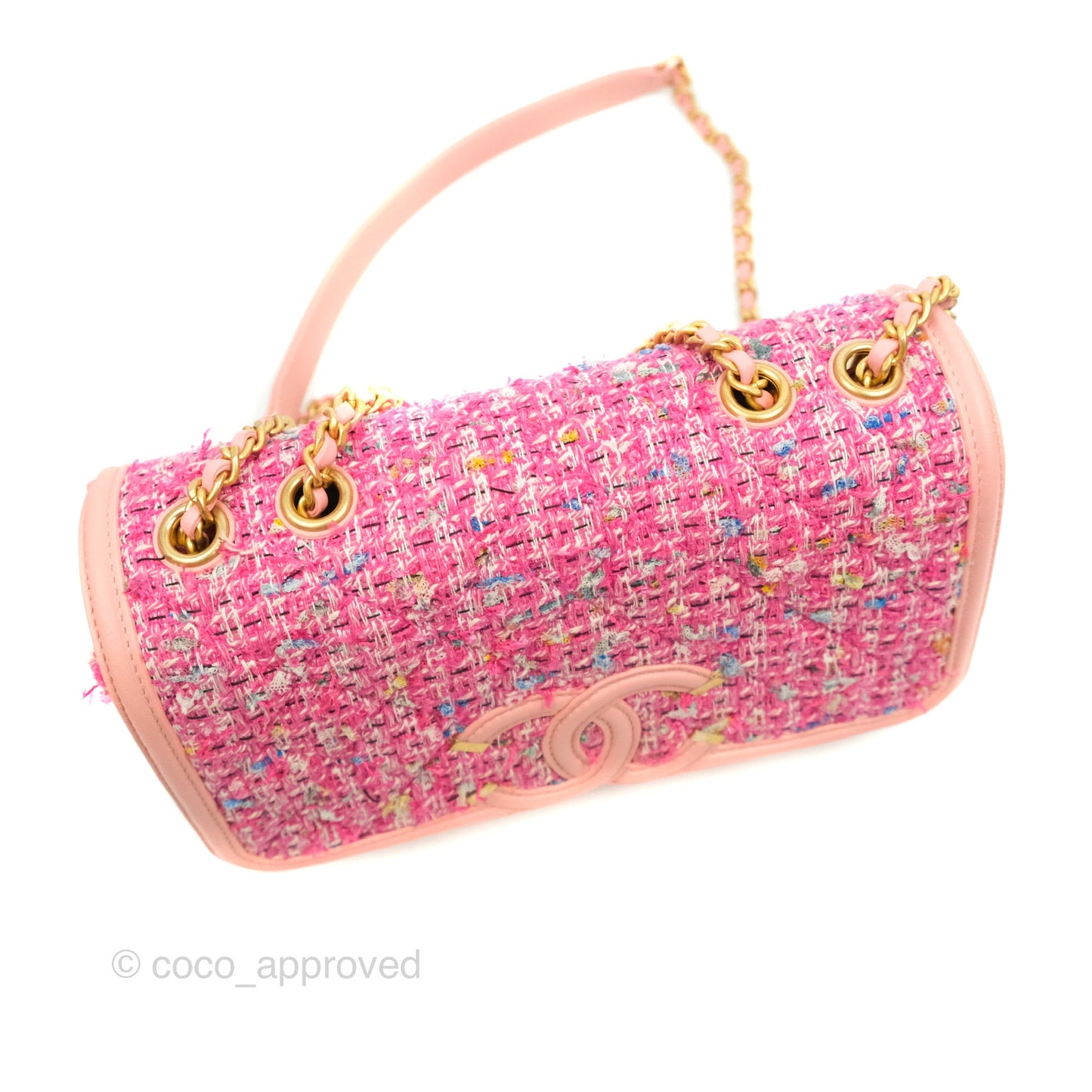 Chanel Quilted Small CC Filigree Flap Pink Tweed