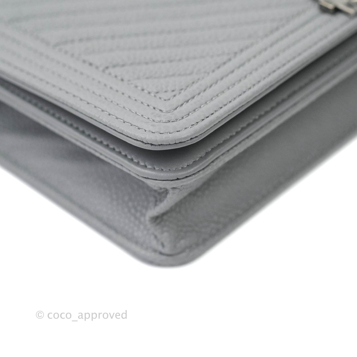 Chanel Chevron Boy Wallet on Chain WOC Grey Caviar Ruthenium Hardware