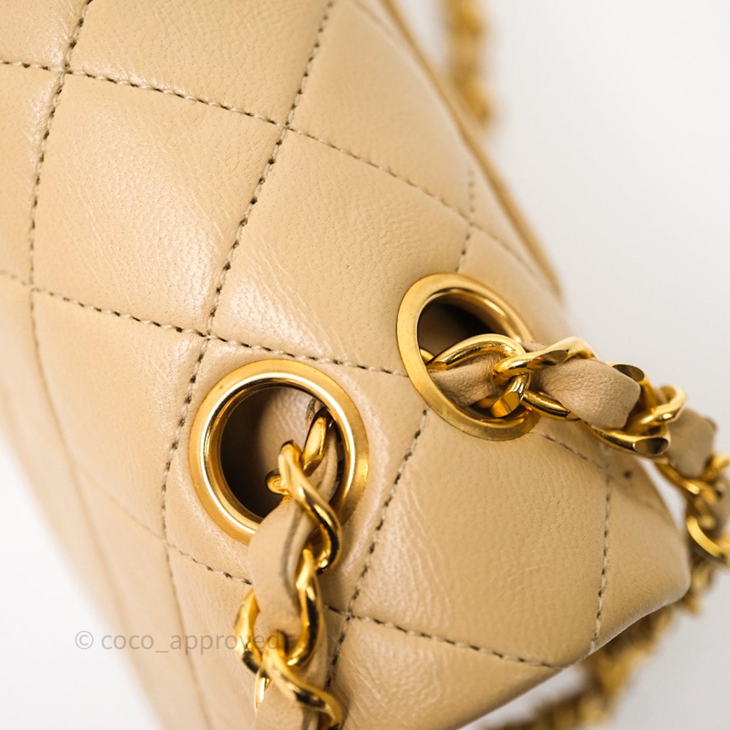 Chanel Vintage Small Classic Flap Beige Lambskin 24K Gold Hardware