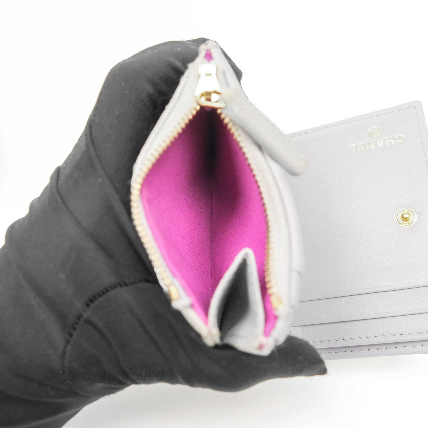 Chanel Quilted Short Wallet Grey Caviar Gold Hardware