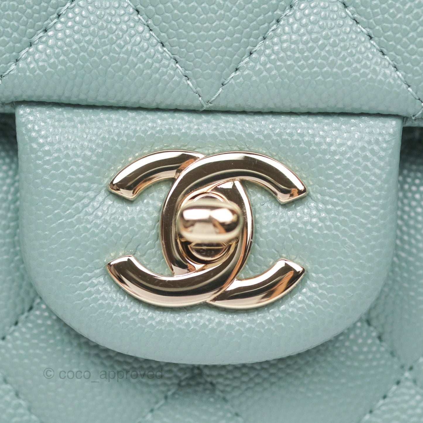 Chanel Classic M/L Medium Flap Quilted Tiffany Seafoam Green Caviar Gold Hardware