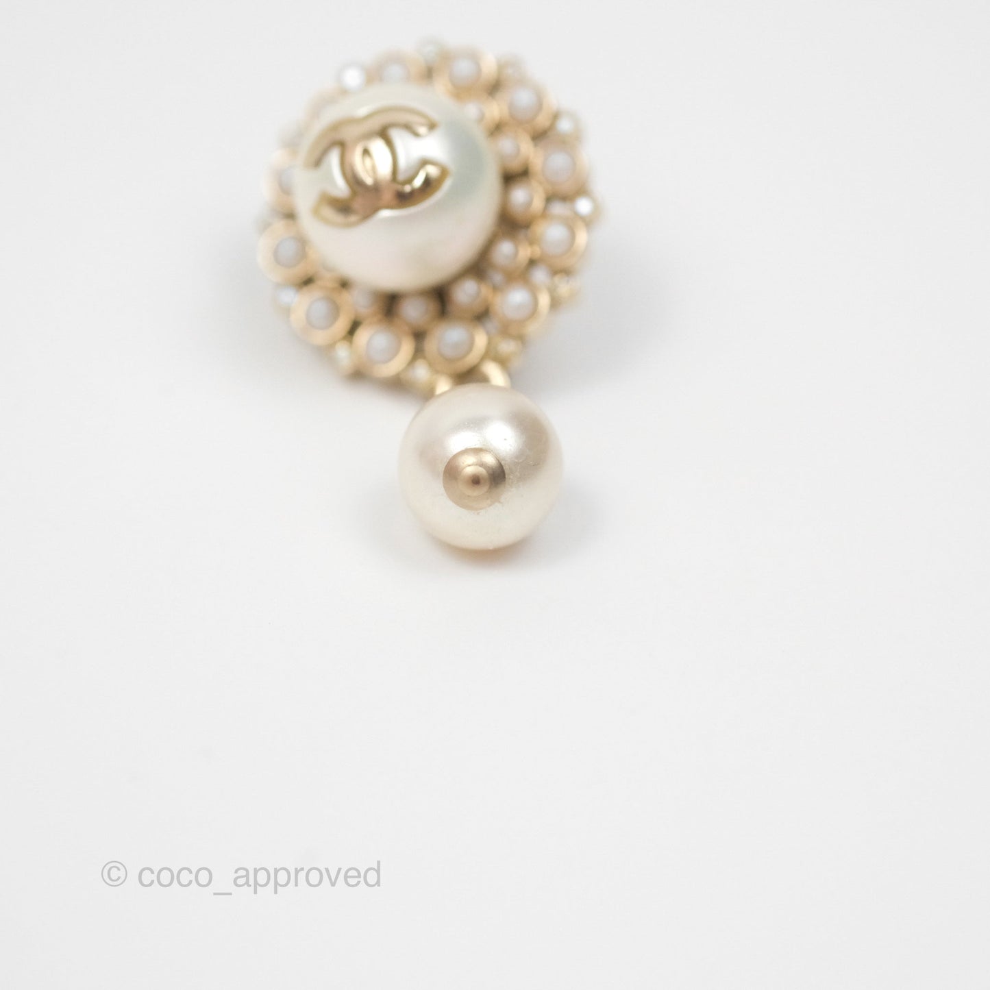 Chanel CC Crystal Pearl Drop Earrings Gold Tone 19B