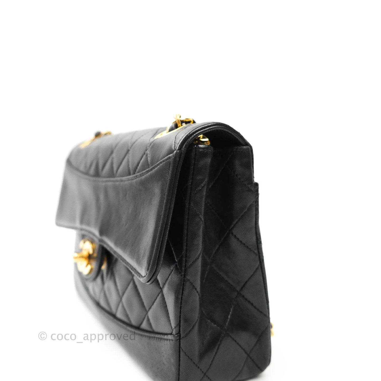 Chanel Vintage Flap Bag with Purse Pouch Black Lambskin 24K Gold Hardware