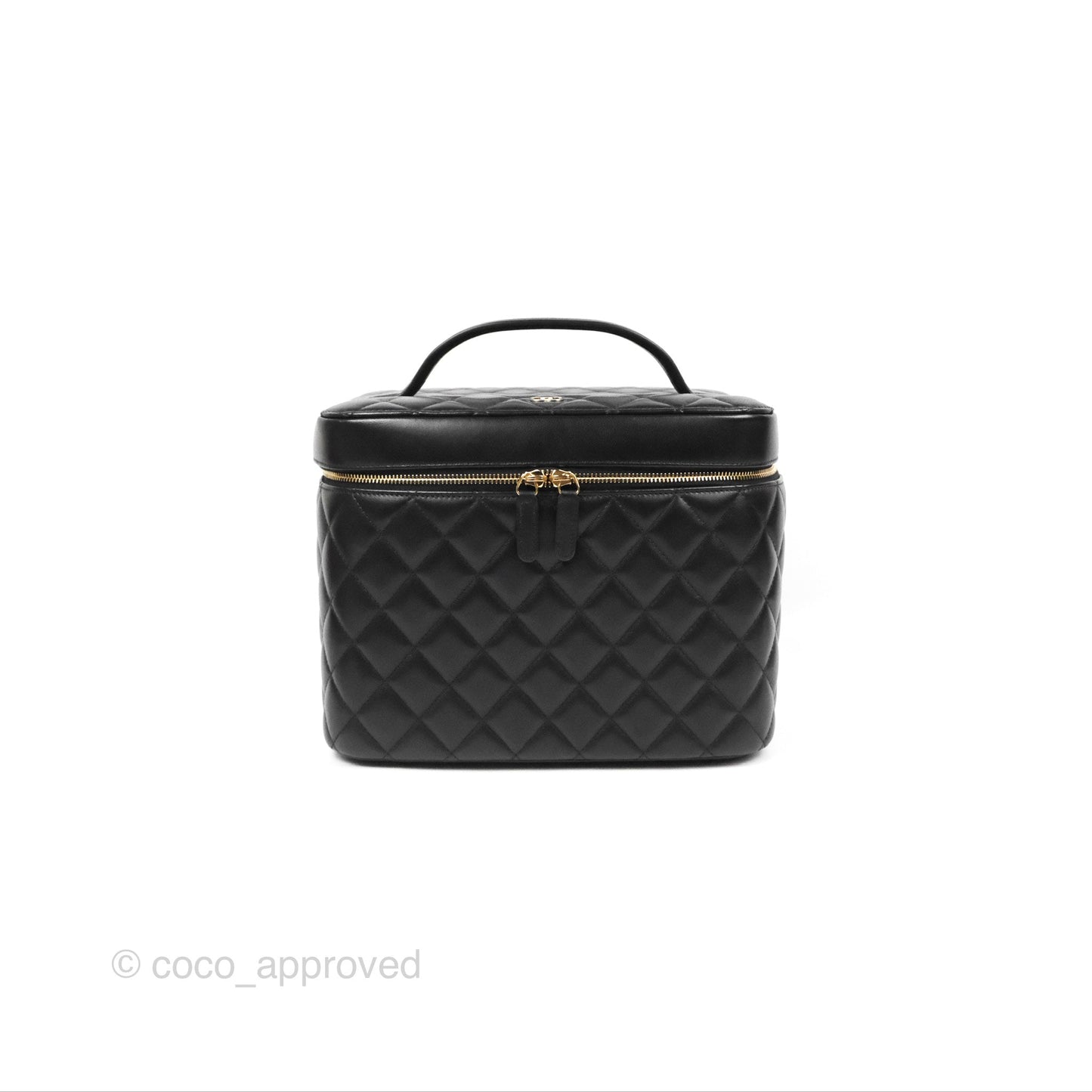 Chanel Classic Cosmetic Vanity Pouch Quilted Black Lambskin Gold Hardware