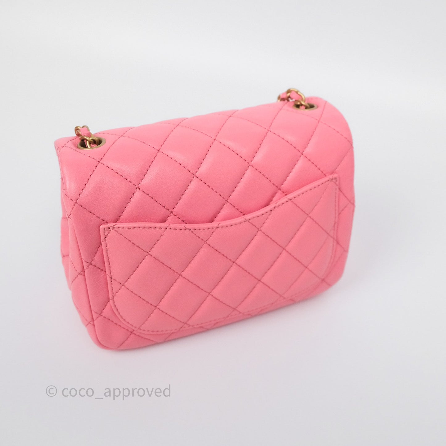 Chanel Pearl Crush Mini Square Quilted Pink Lambskin Aged Gold Hardware