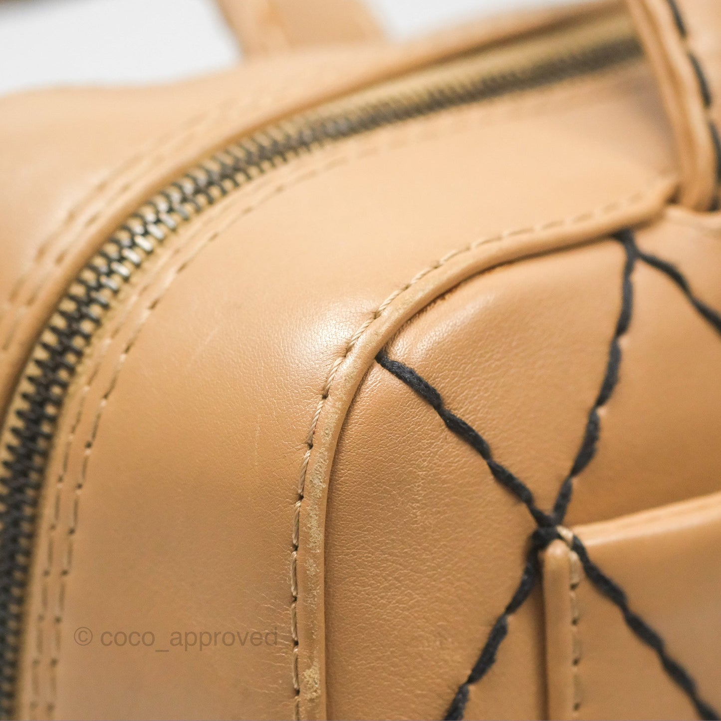 Chanel Contrast Stitch Surpique Bowler Bag Beige Calfskin Matte Black Hardware