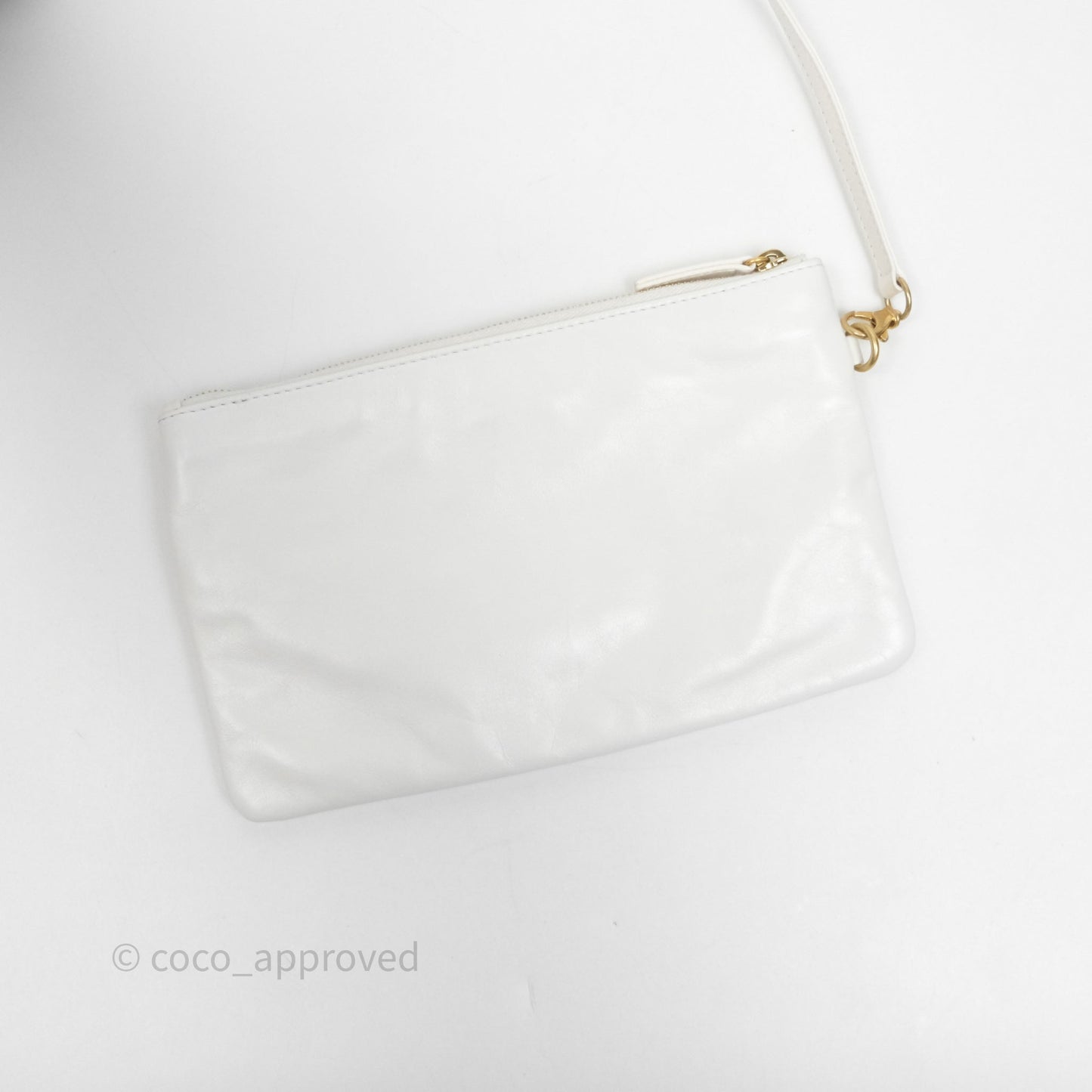 Chanel 22 Small White Aged Calfskin Black Logo Aged Gold Hardware