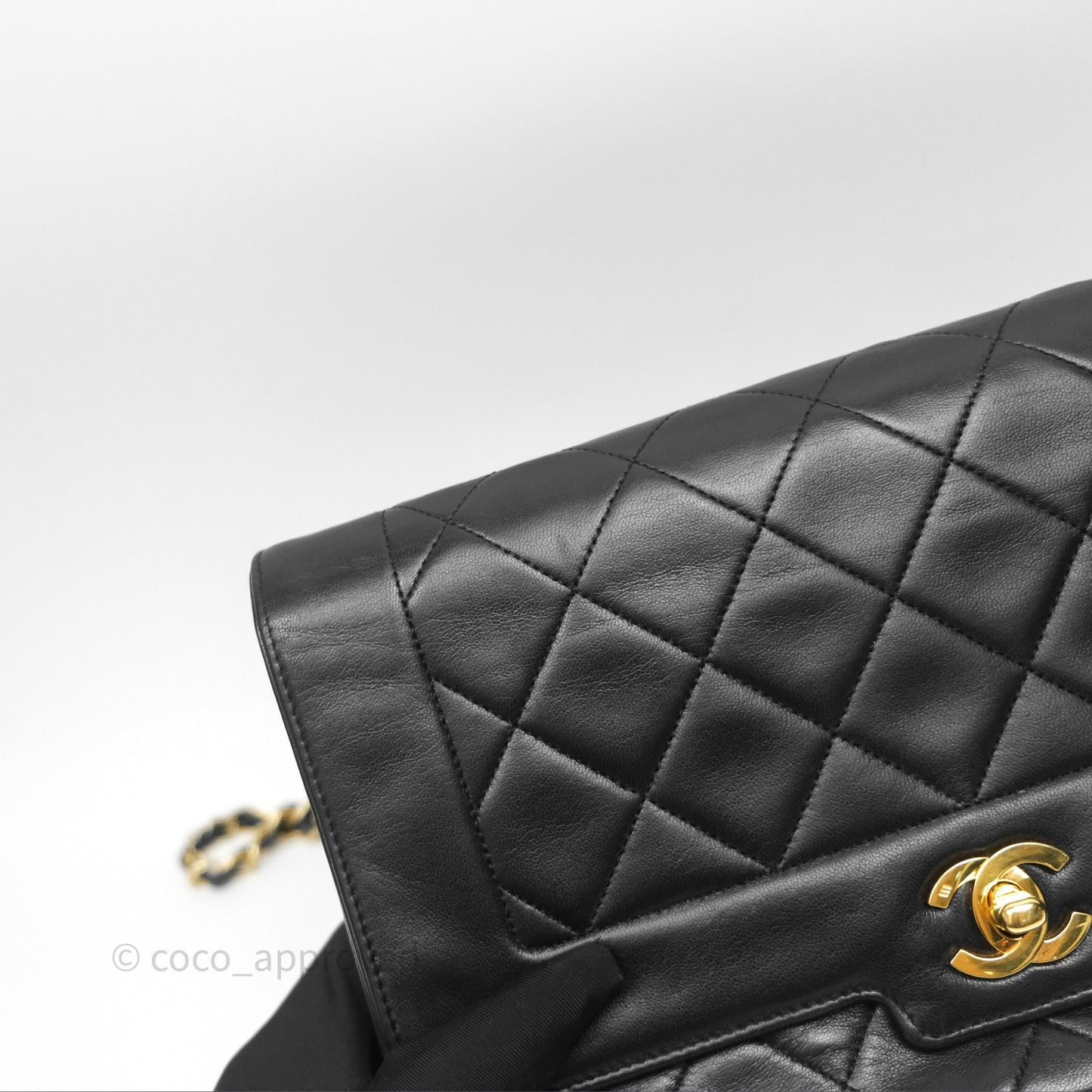 Chanel Vintage Medium Quilted Diana Flap Bag Black Lambskin 24K Gold Hardware