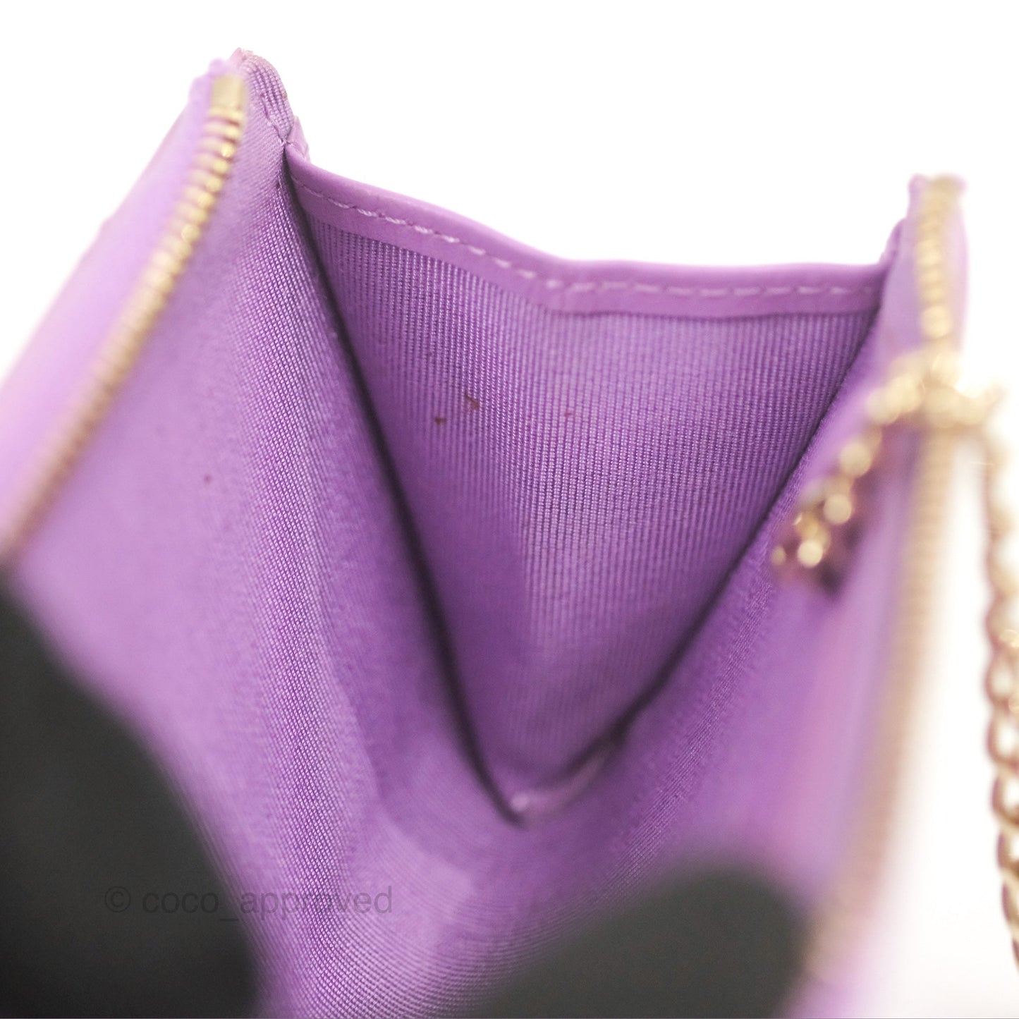 Chanel Classic Quilted Key Holder Purple Patent Gold Hardware