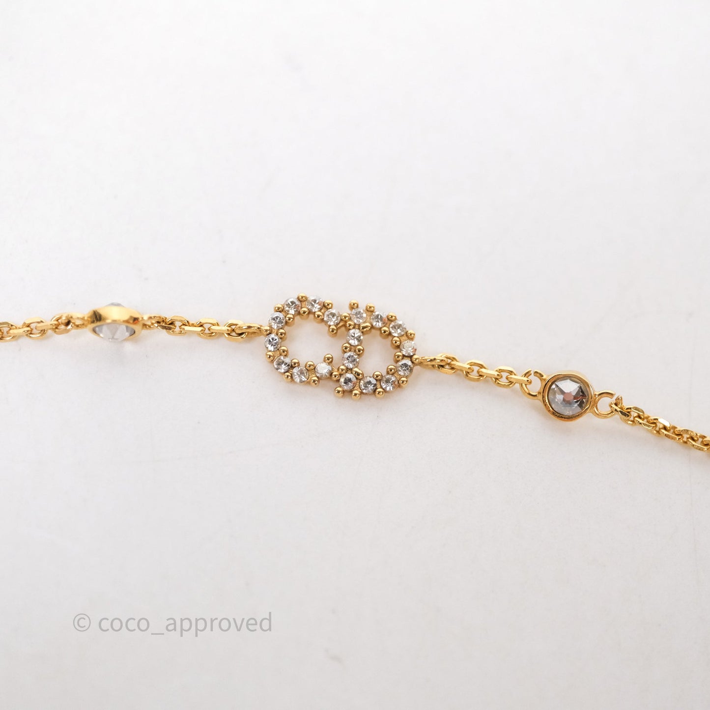 Christian Dior Metal Crystal Pearl CD Bracelet Gold Tone