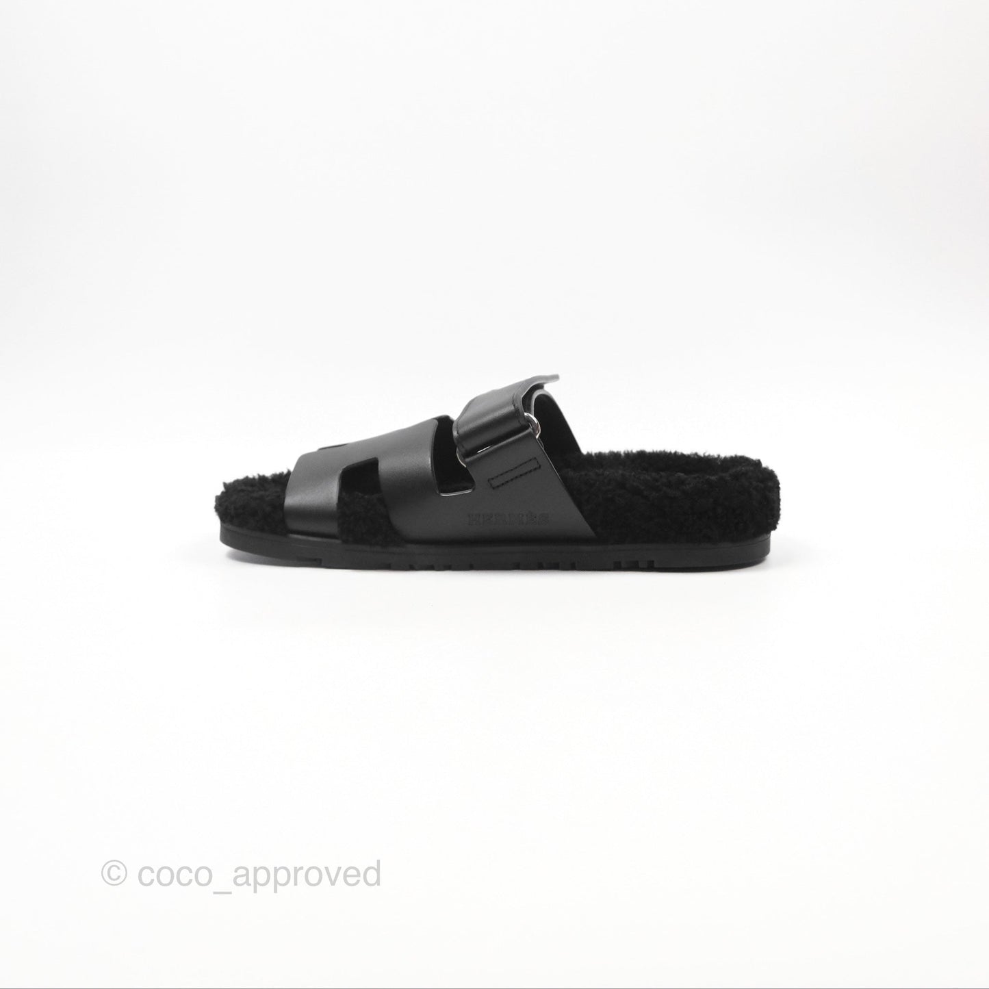 Hermès Chypre Sandal Shearling Black Calfskin Size 36