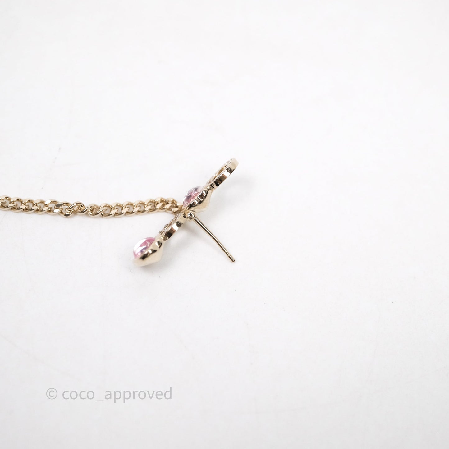 Chanel Crystal COCO Pink Heart Earrings Gold Tone 22B