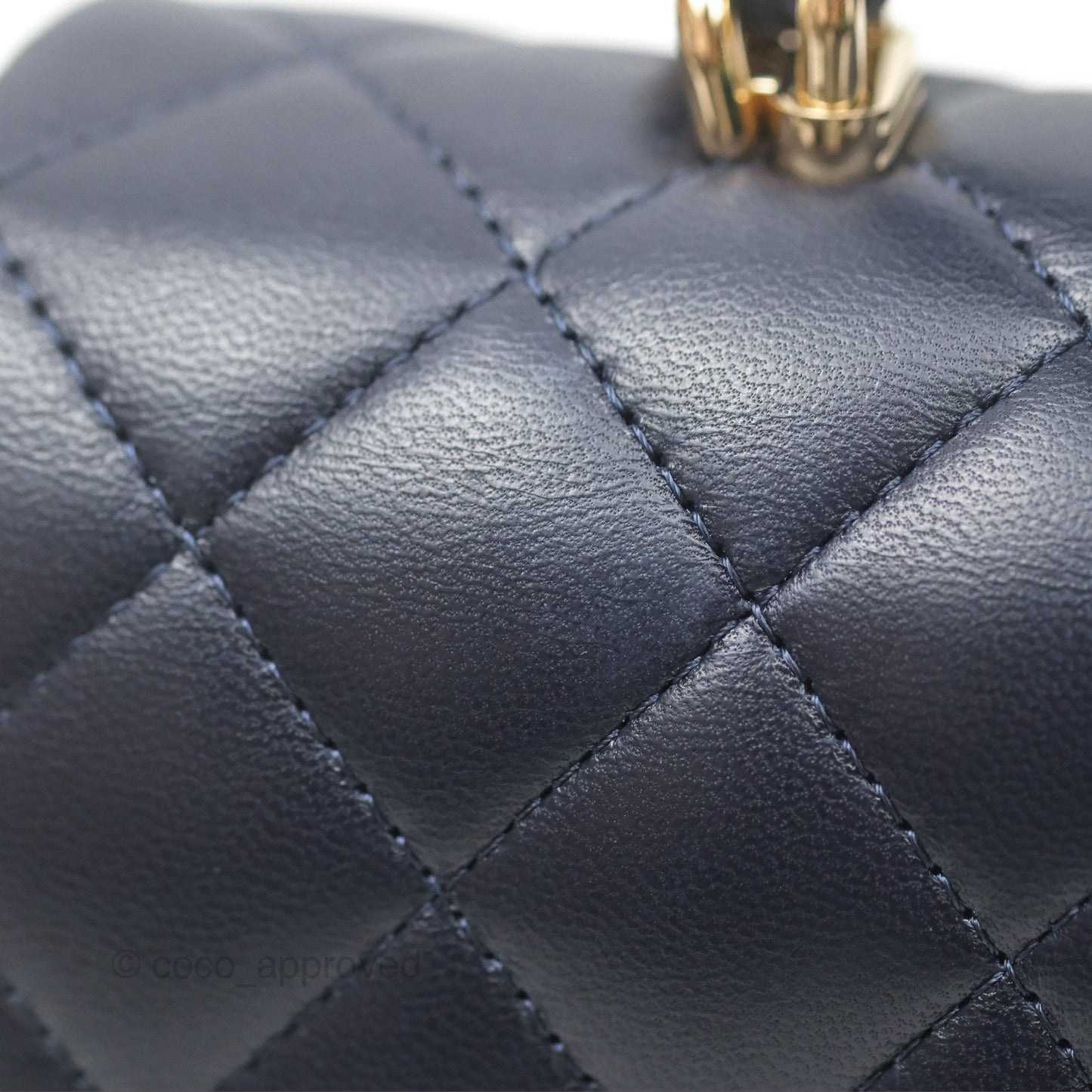 Chanel Top Handle Mini Rectangular Flap Bag Navy Lambskin Gold Hardware