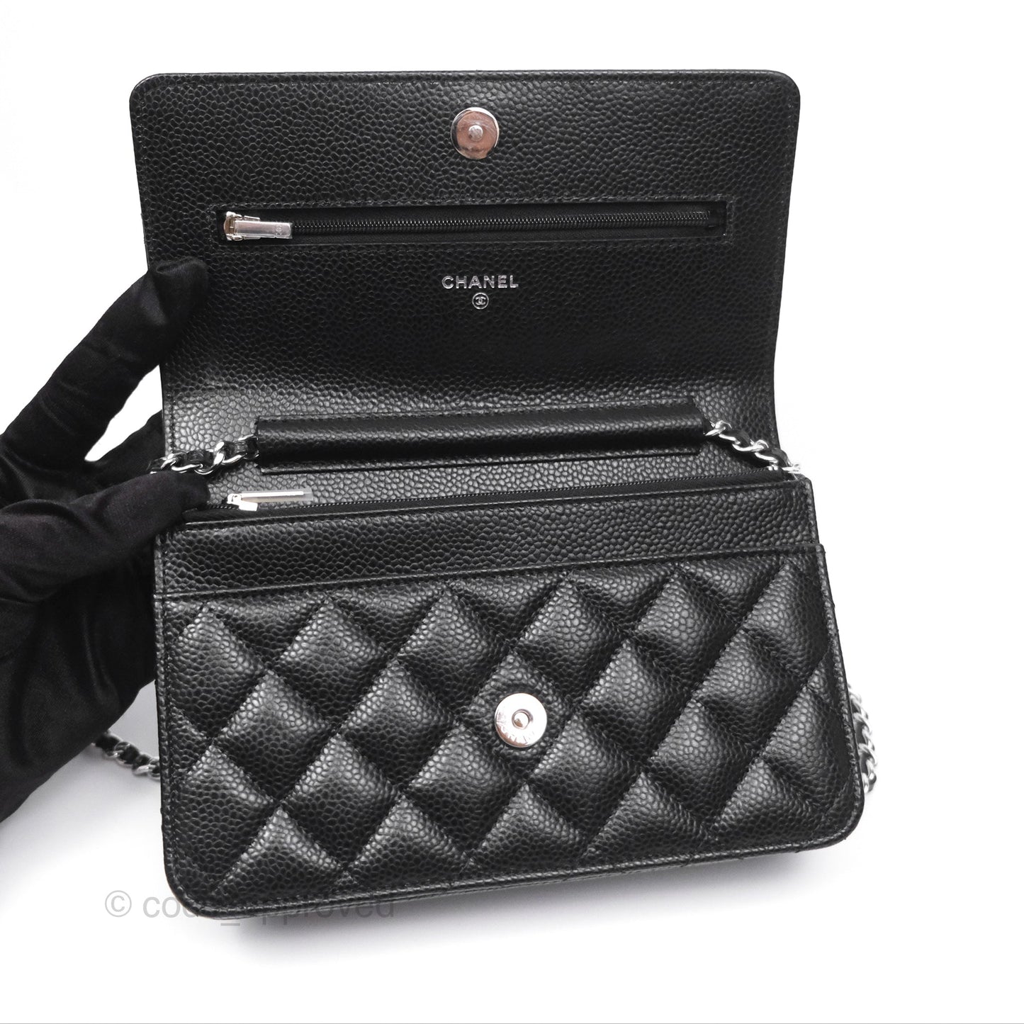 Chanel Classic Wallet On Chain WOC Quilted Black Caviar Silver Hardware