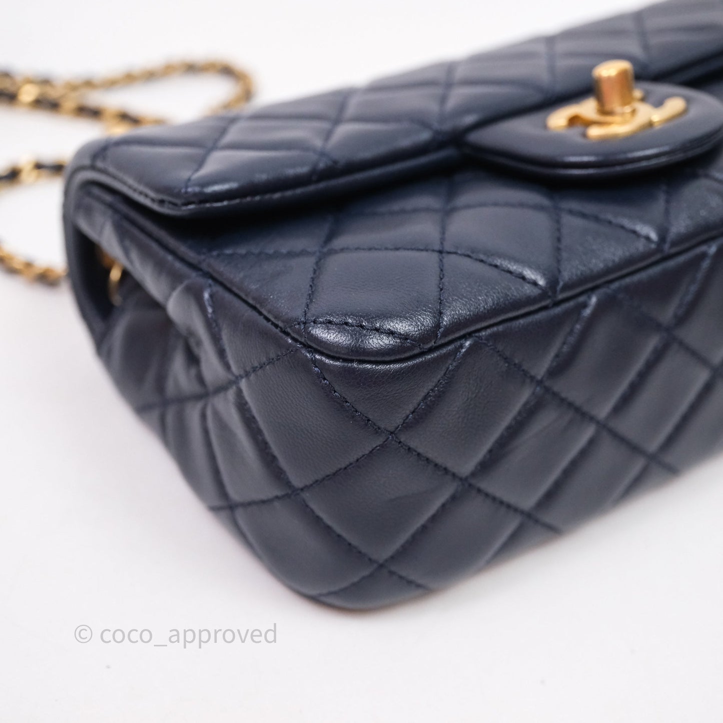 Chanel Mini Rectangular Pearl Crush Navy Lambskin Aged Gold Hardware