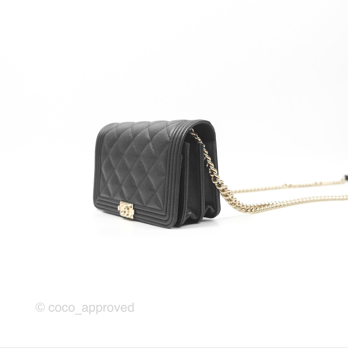 Chanel Mini Boy Quilted Wallet on Chain WOC Black Caviar Gold Hardware