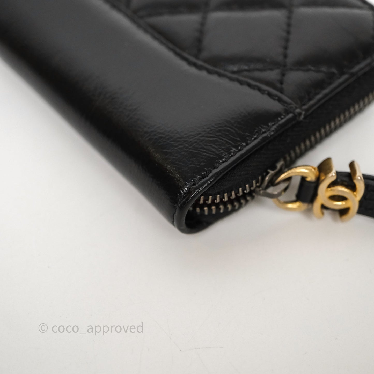Chanel Quilted Gabrielle Zip Long Wallet Black Aged Gold Hardware