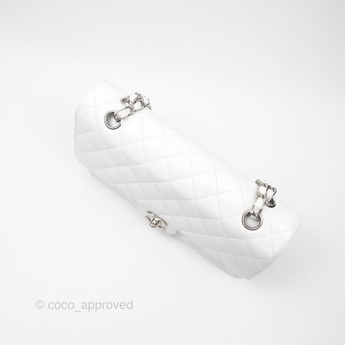 Chanel Classic M/L Medium Double Flap White Caviar Silver Hardware