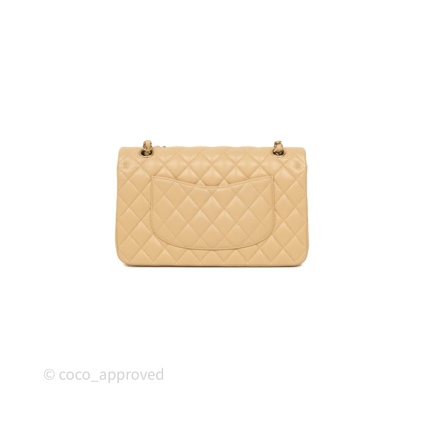 Chanel Classic M/L Medium Flap Quilted Beige Caviar Gold Hardware