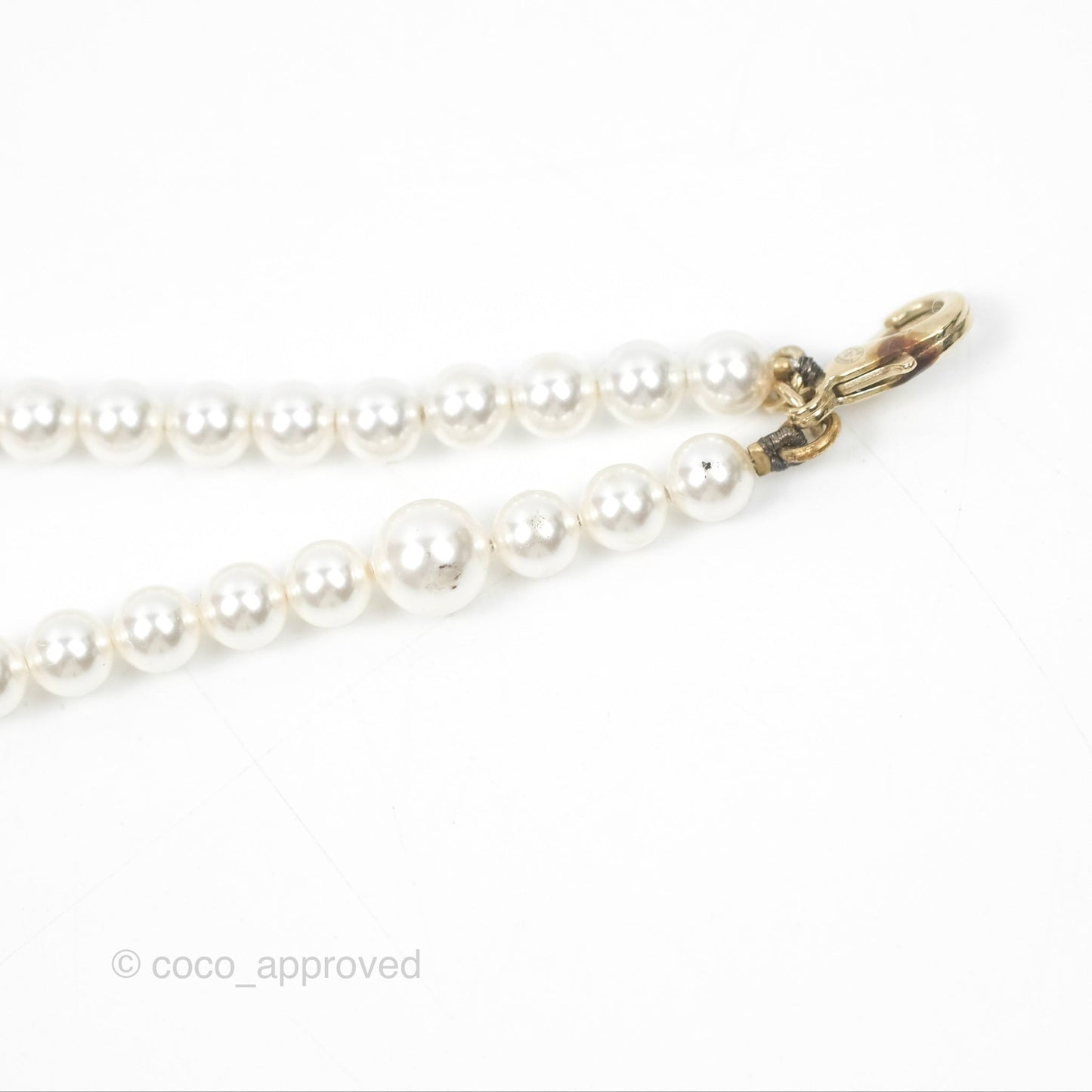 Chanel CC Pearl Double Necklace Gold Tone 17K