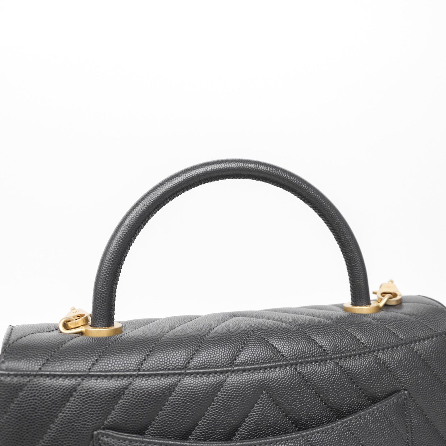 Chanel Medium Coco Handle Chevron Dark Grey Caviar Aged Gold Hardware