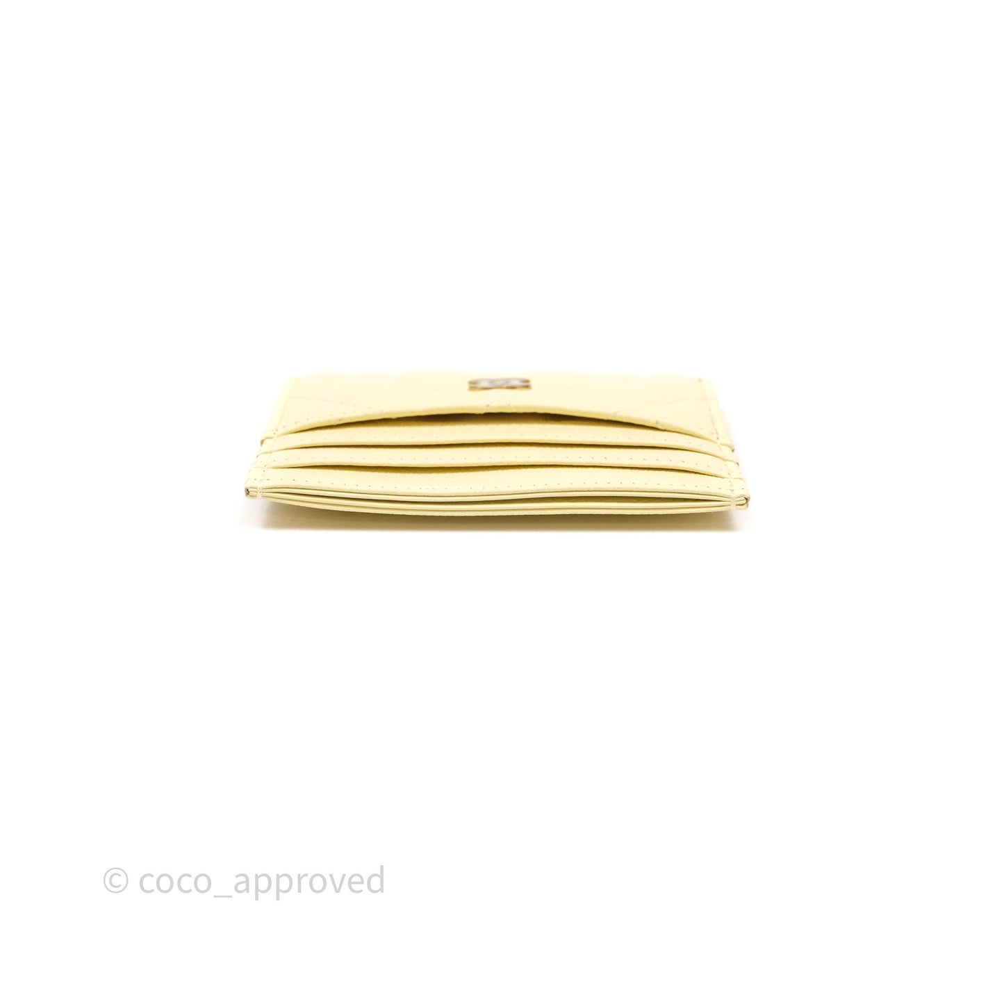 Chanel Quilted Card Holder Yellow Caviar Gold Hardware