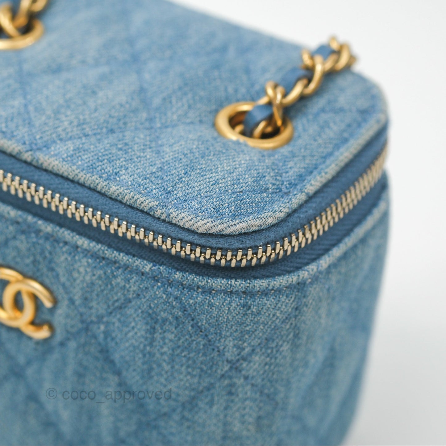 Chanel Mini Pearl Crush Vanity With Chain Denim Aged Gold Hardware