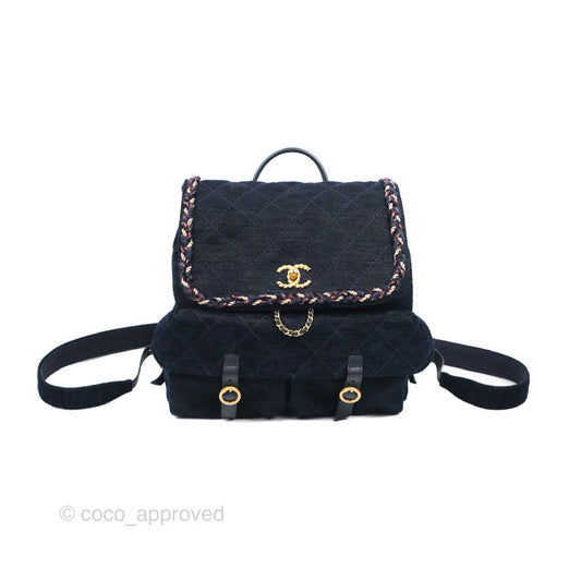 Chanel Parisian Stroll Backpack Wool Velvet Navy