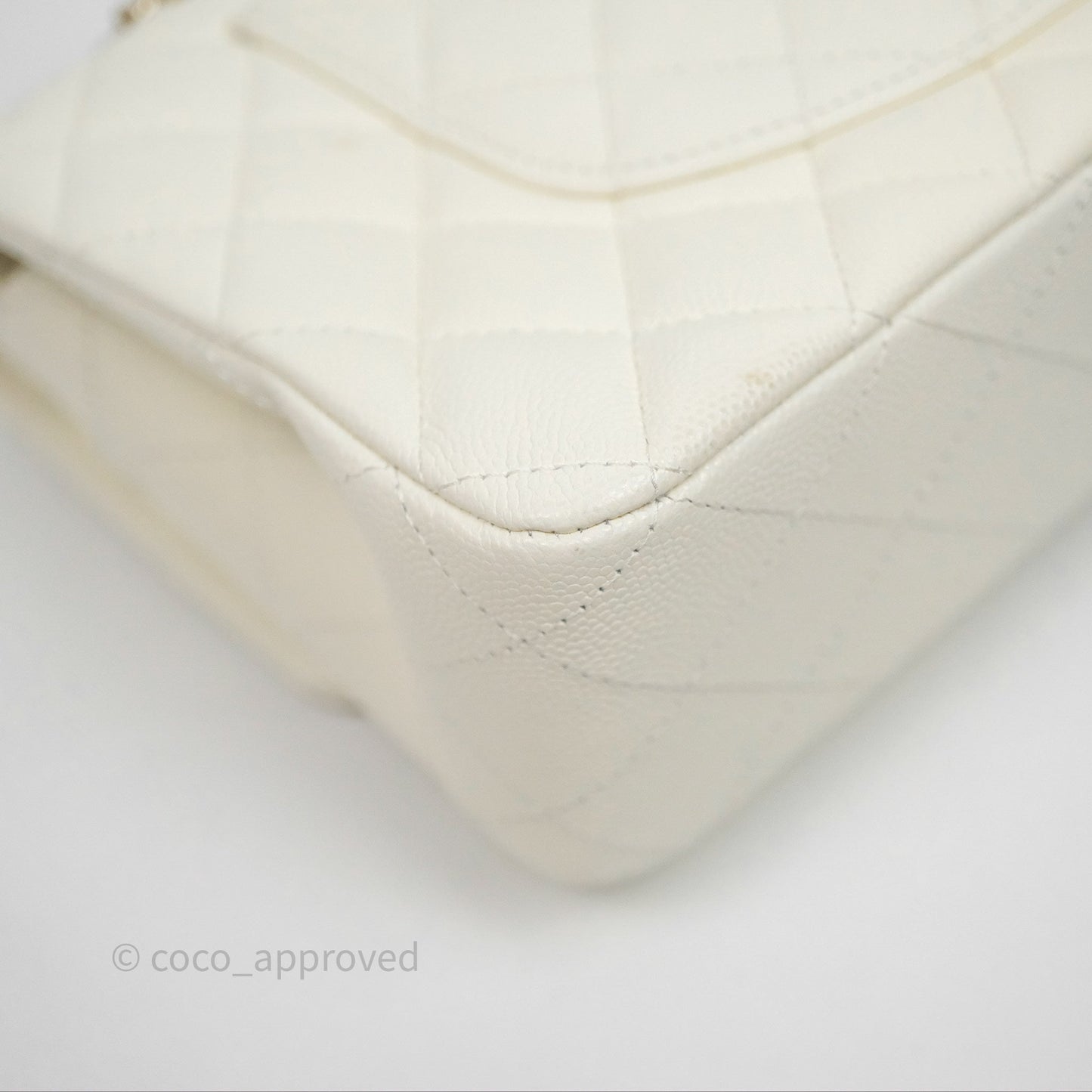 Chanel Classic M/L Medium Flap Quilted Ivory White Caviar Gold Hardware