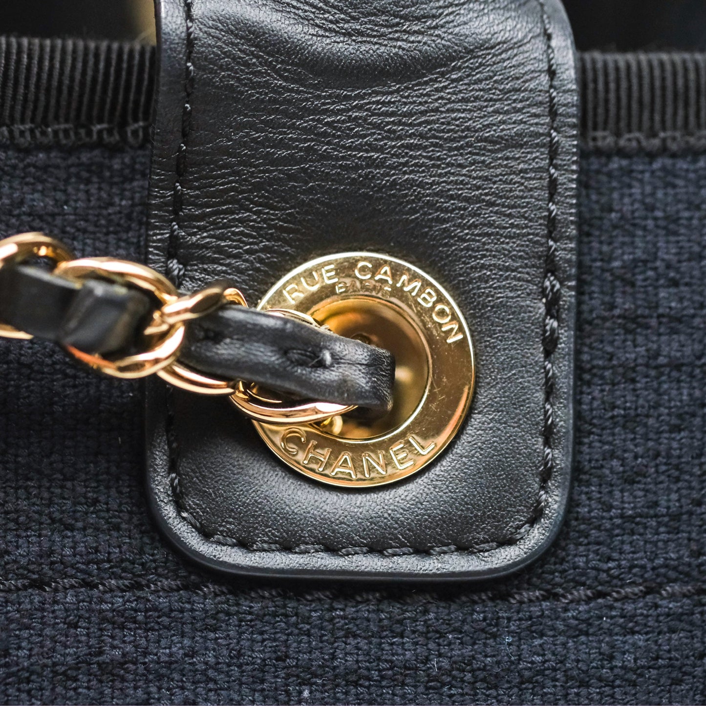 Chanel Medium Canvas Deauville Tote Navy Gold Hardware