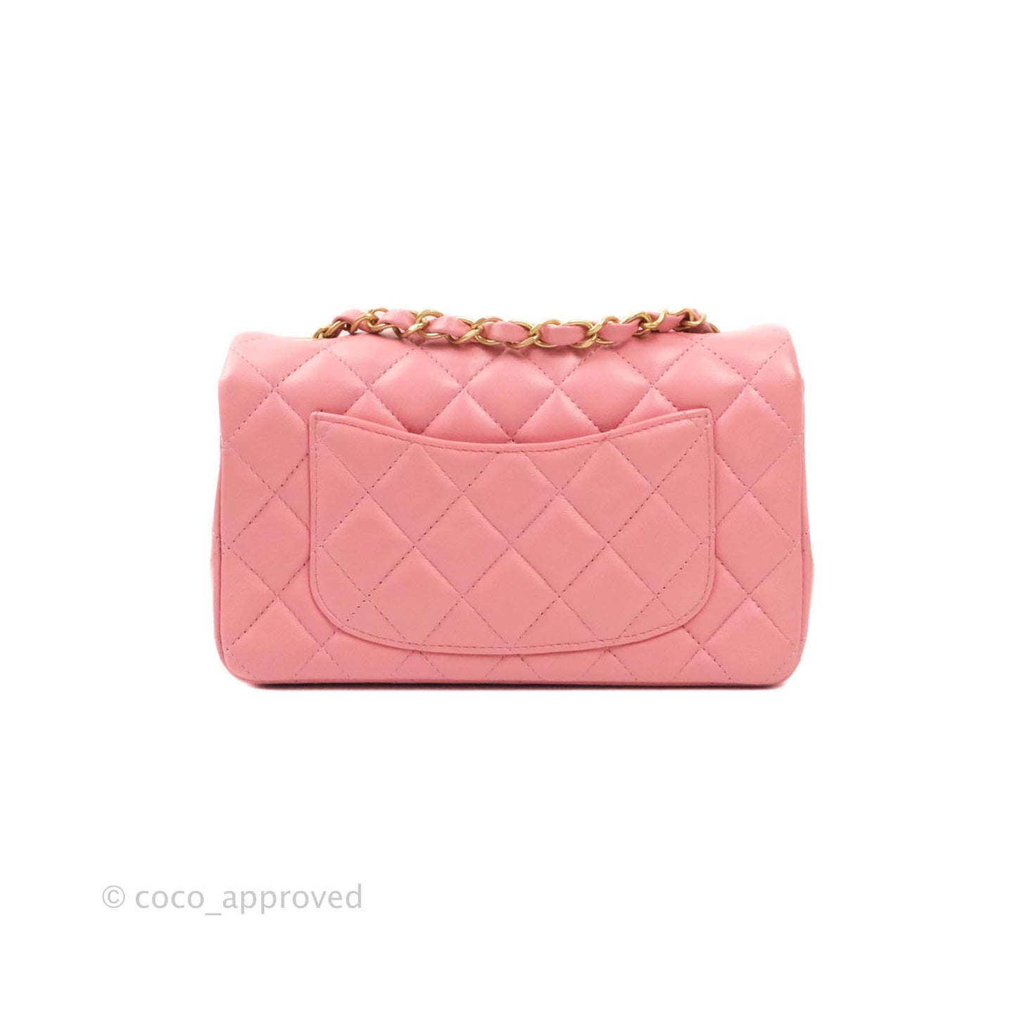 Chanel Classic Quilted Mini Rectangular Flap Pink Lambskin Aged Gold Hardware