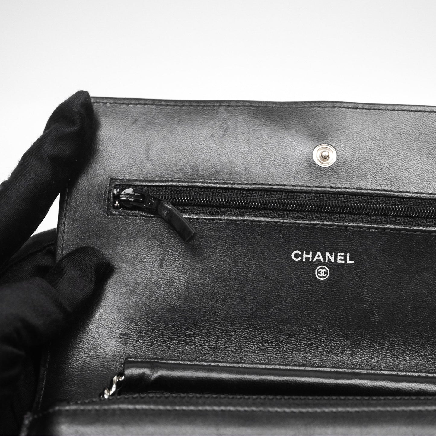 Chanel Quilted WOC Black Lambskin Silver Hardware