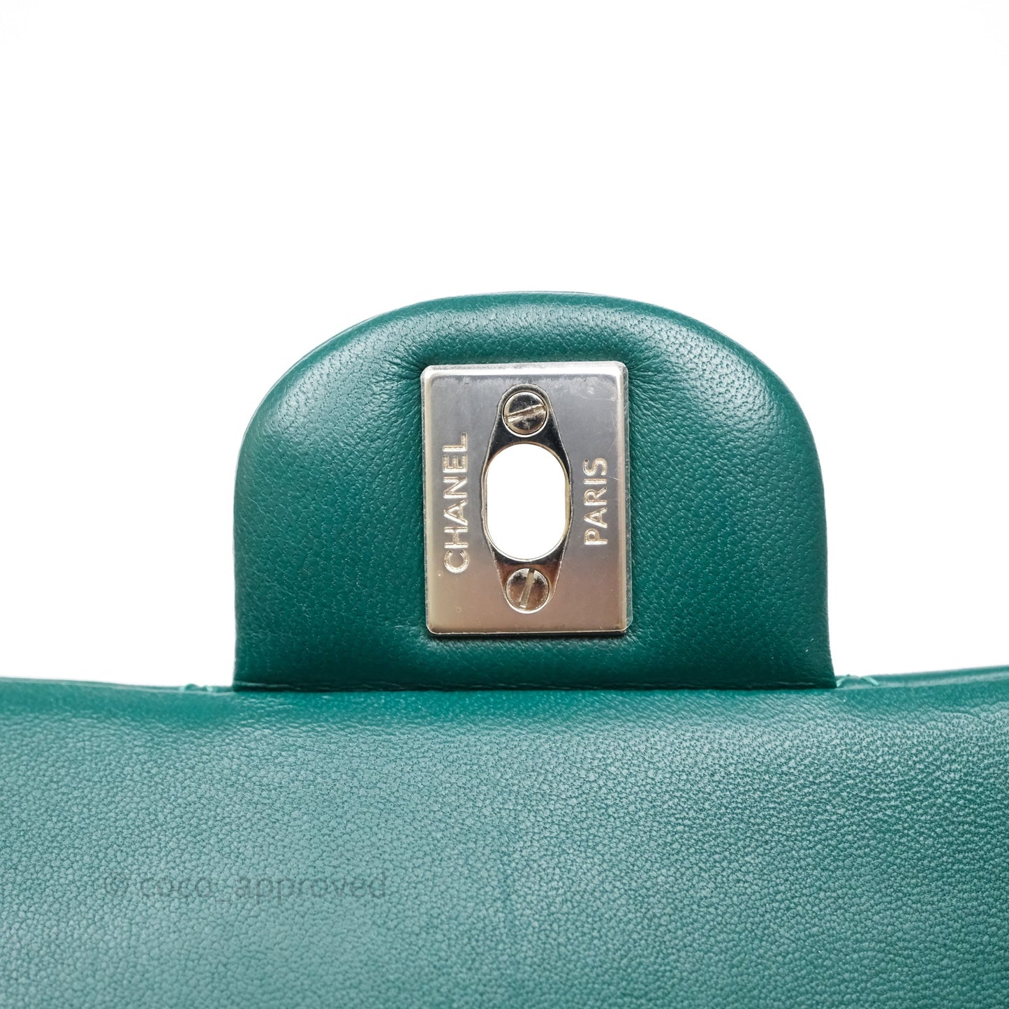 Chanel Medium Classic Flap Quilted Dark Green Lambskin Silver Hardware