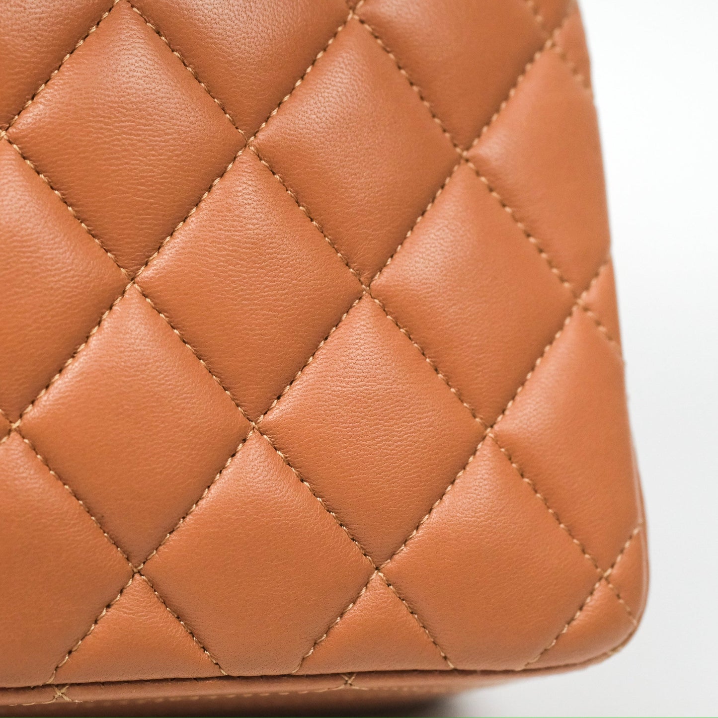 Chanel Small Quilted Classic Flap Dark Caramel Beige Lambskin Gold Hardware