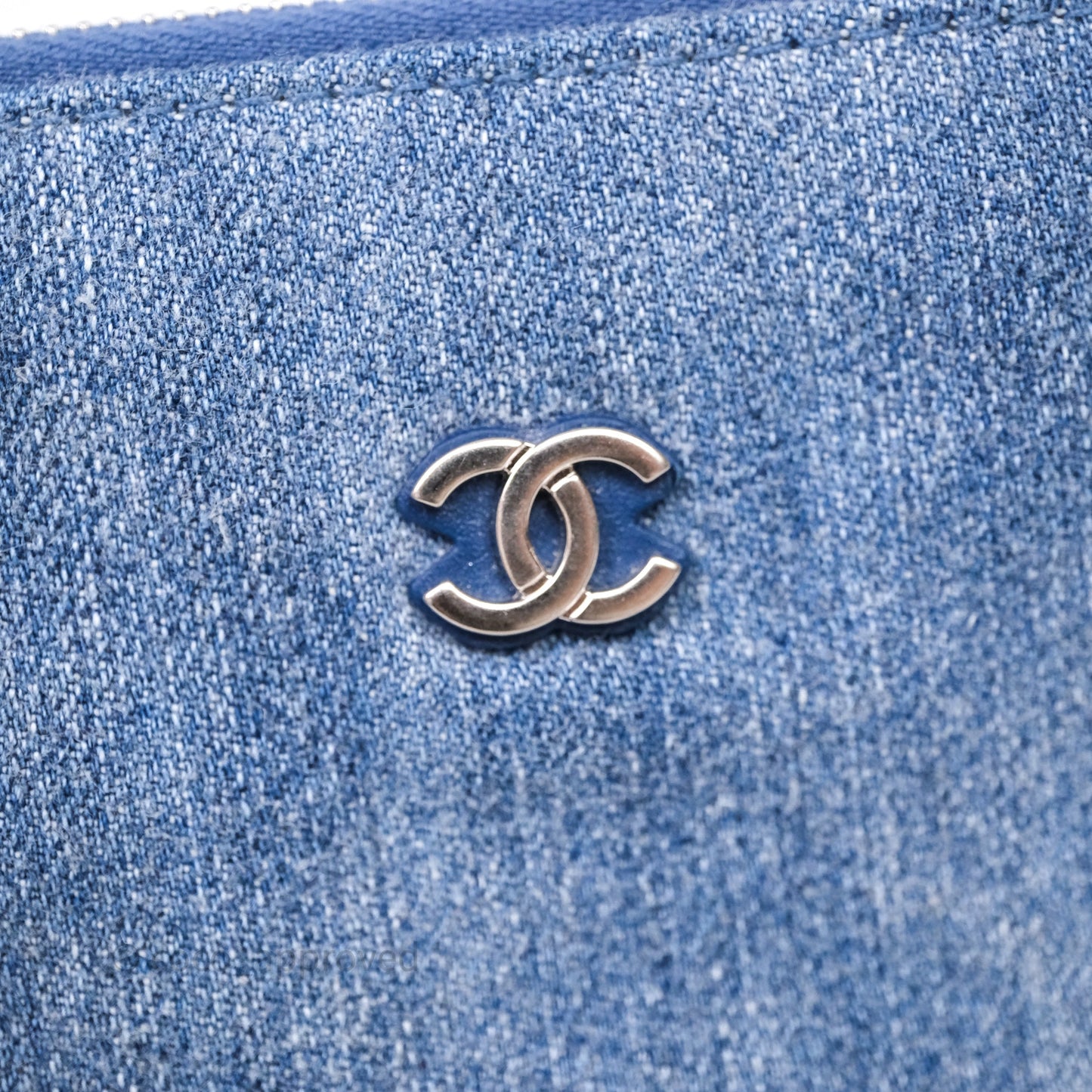 Chanel 22 Small Pearl Studded Denim Silver Hardware