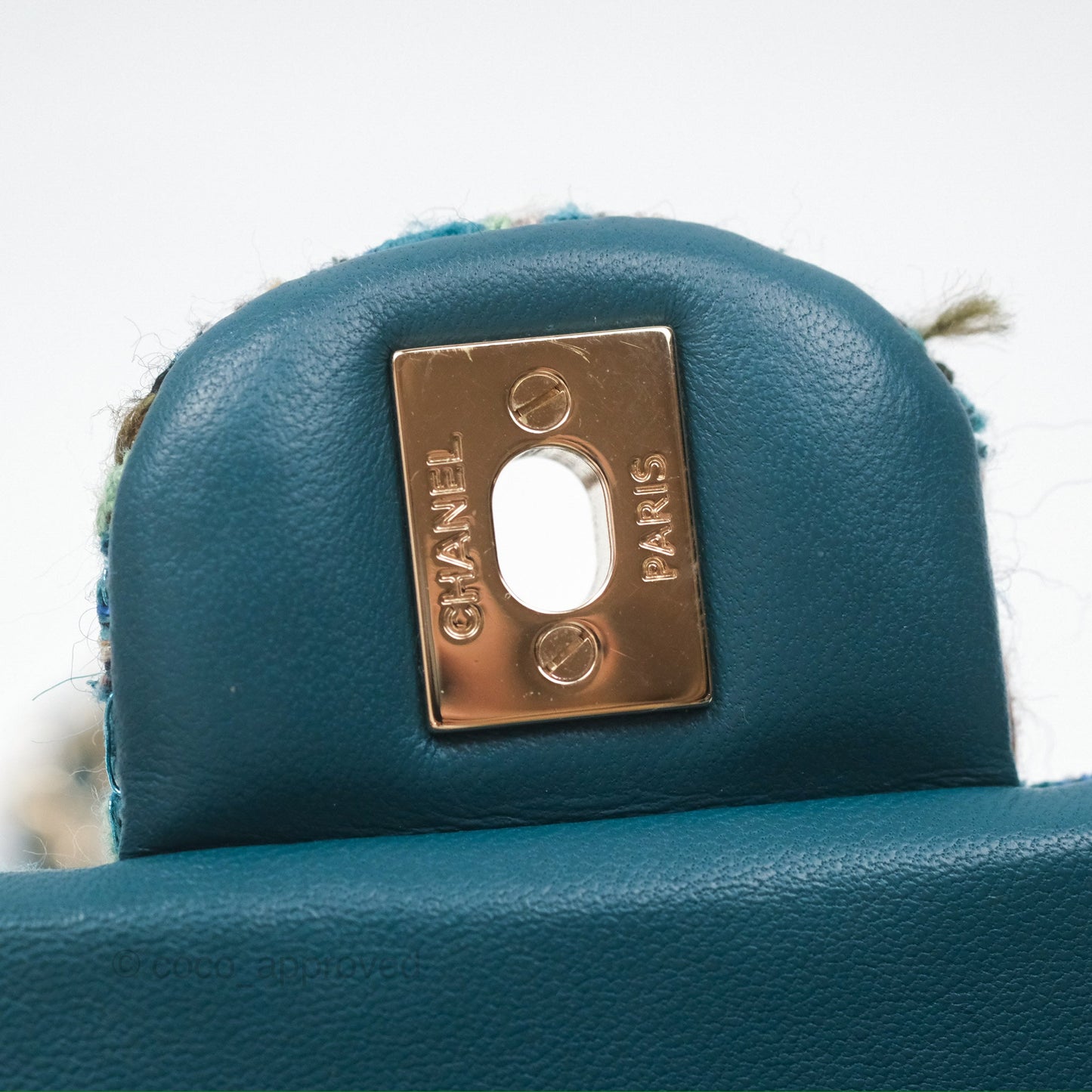 Chanel Mini Rectangular Flap Teal Tweed Gold Hardware
