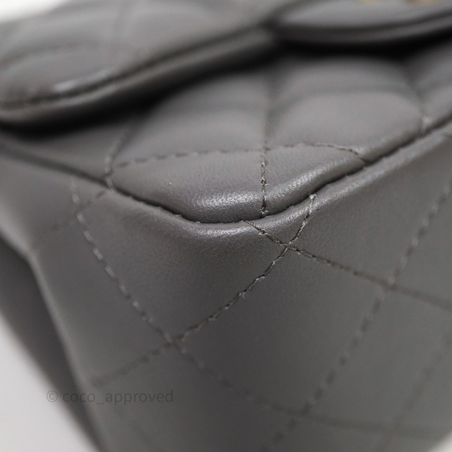 Chanel Mini Square Quilted Grey Lambskin Gold Hardware
