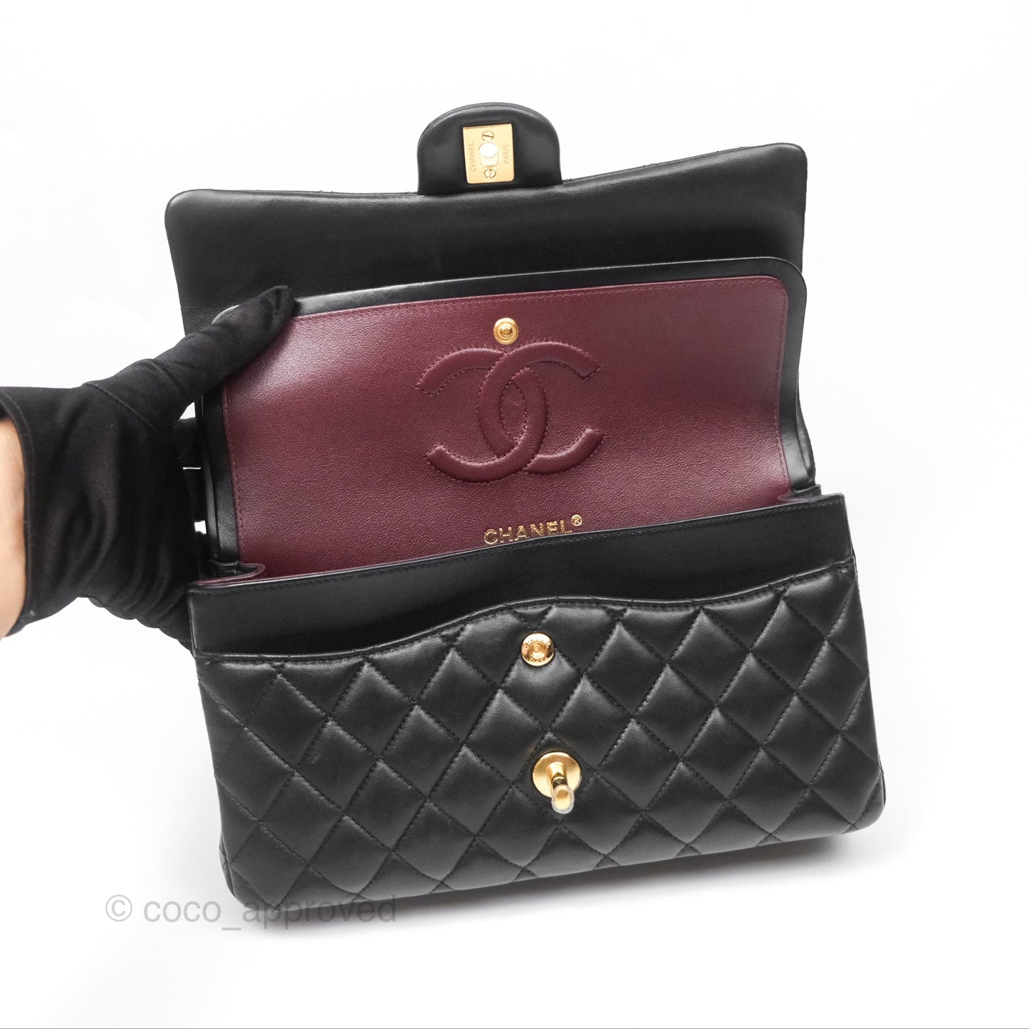 Chanel Classic M/L Medium Flap Quilted Black Lambskin Gold Hardware