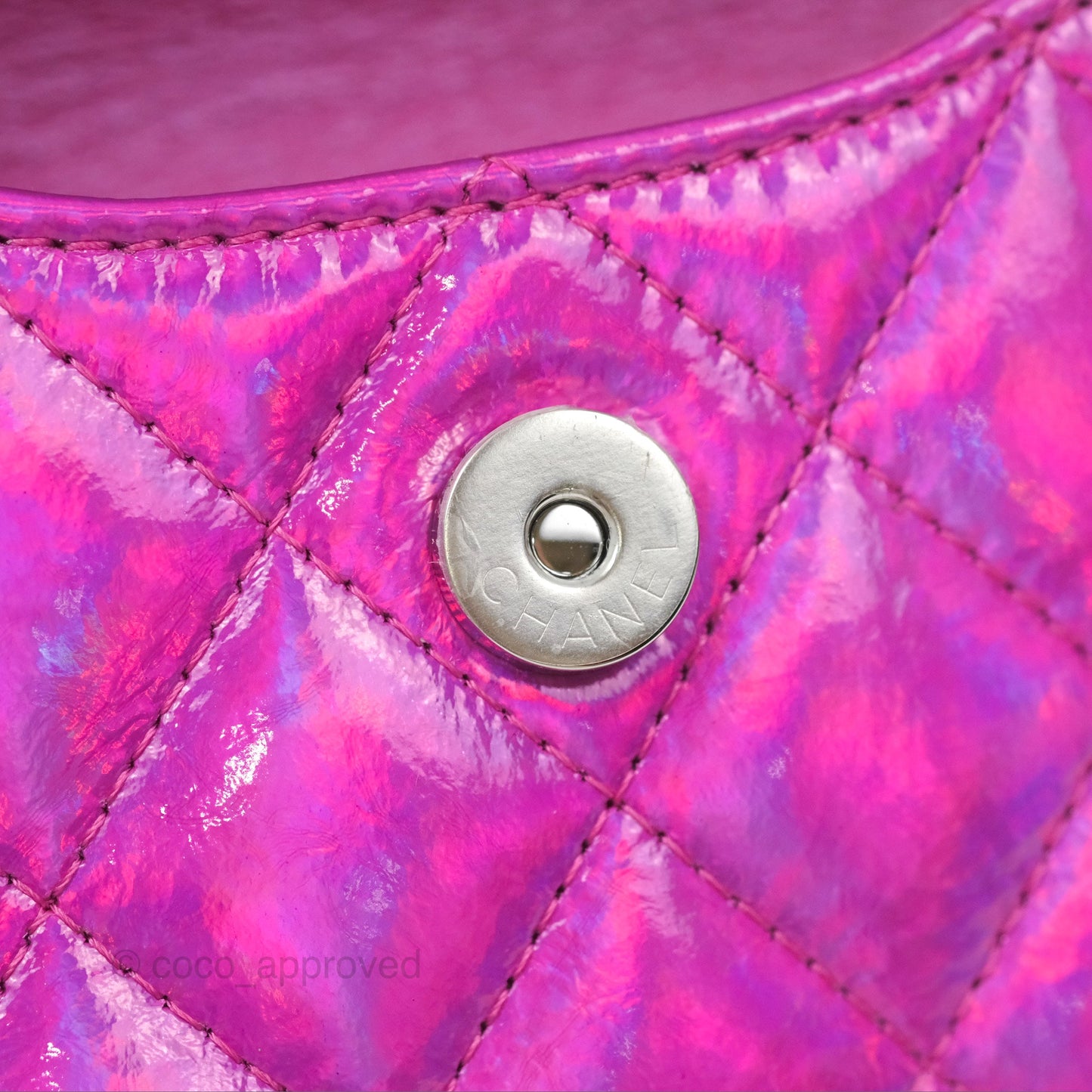 Chanel Card Holder Pouch with Hook Fuchsia Iridescent Mirror Goatskin