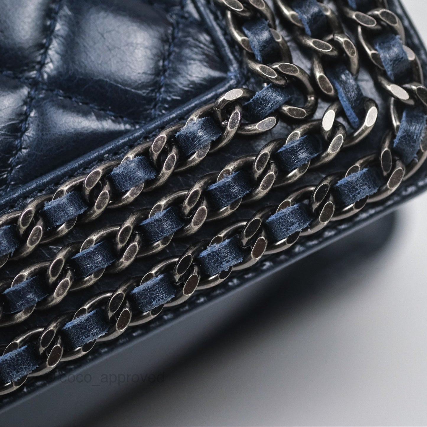 Chanel Medium Chain Edge Boy Quilted Navy Aged Glazed Calfskin Ruthenium Hardware