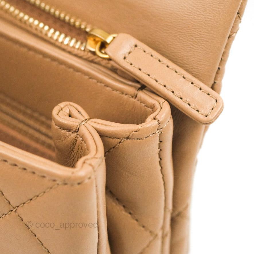 Chanel Flap Bag with Adjustable Strap Beige Lambskin Aged Gold Hardware 22K