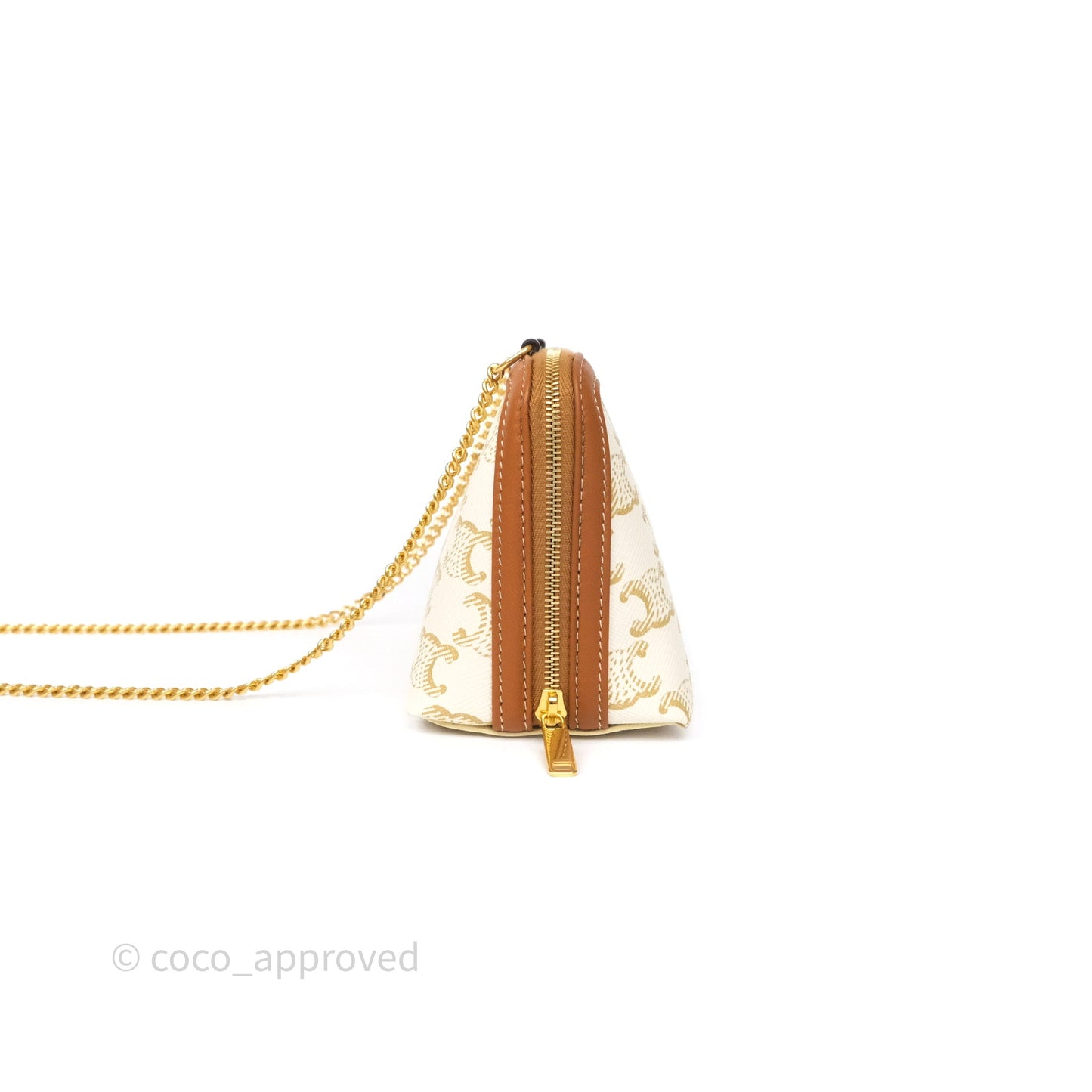 Celine Clutch With Chain Triomphe Canvas Lambskin White/Tan