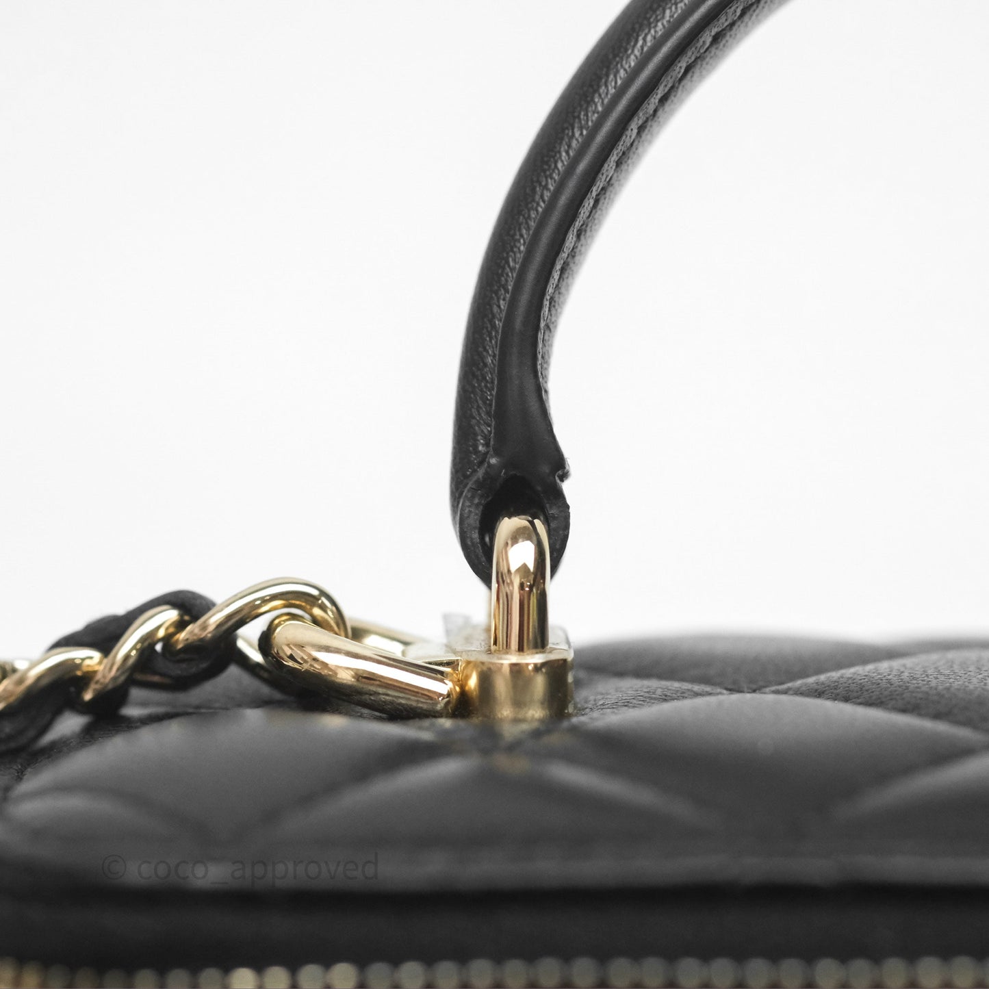 Chanel Classic Vanity Rectangular Top Handle With Chain Black Lambskin Gold Hardware
