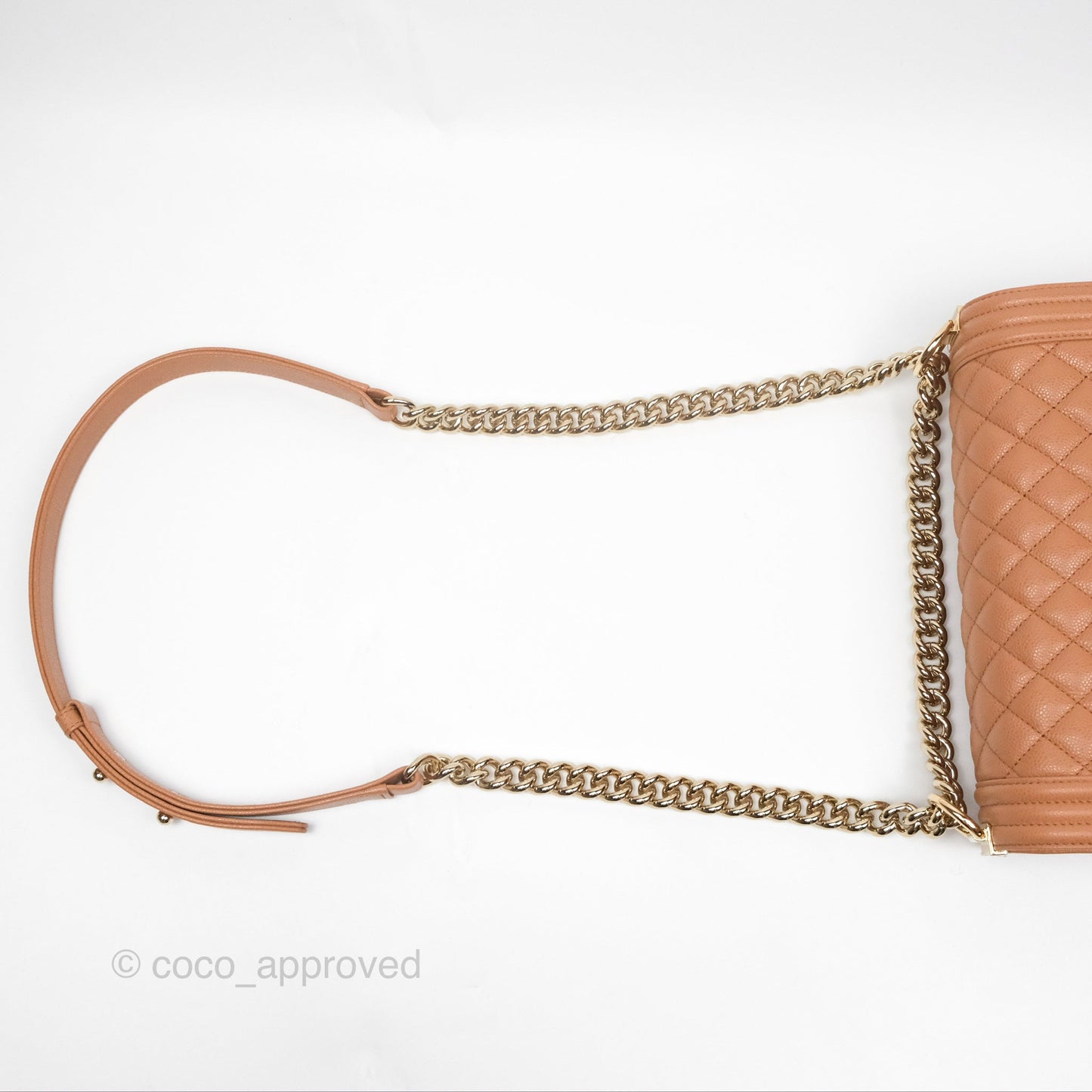 Chanel Quilted Medium Boy Dark Caramel Beige Caviar Gold Hardware