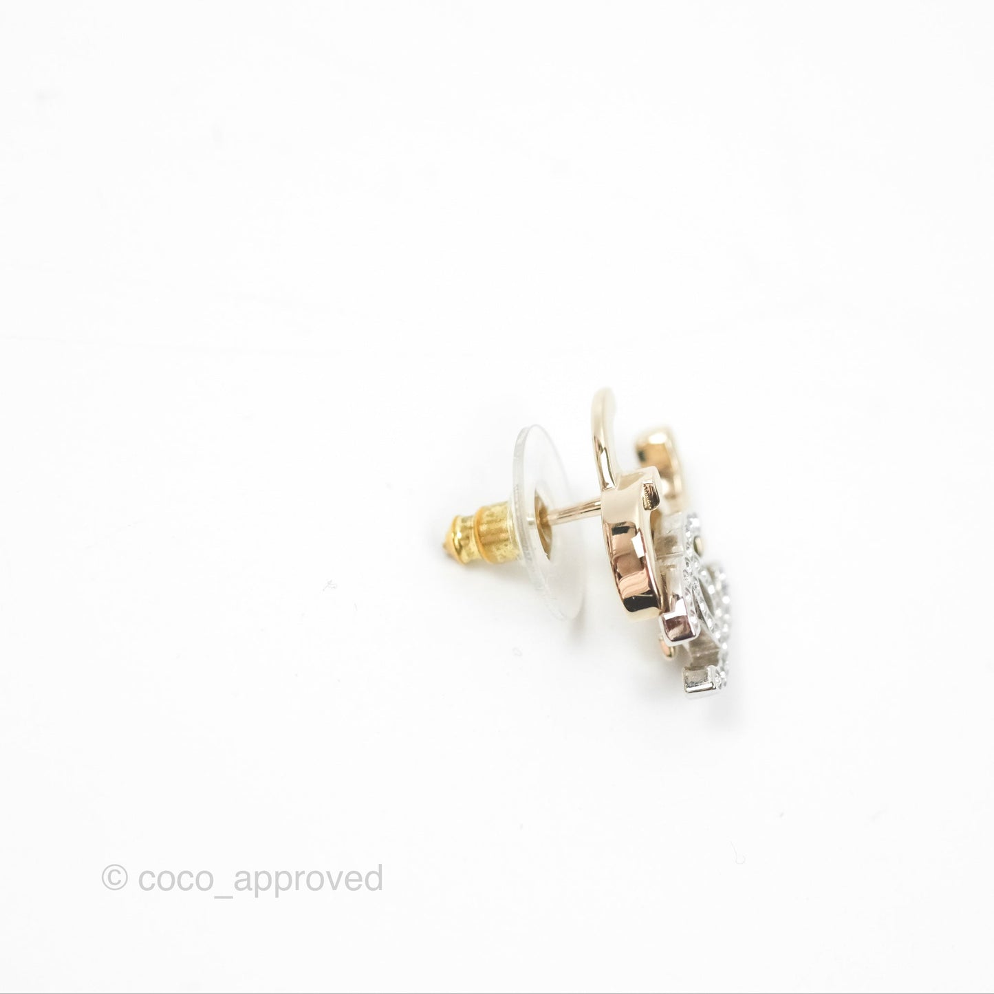 Chanel Double Crystal CC Earrings Silver & Gold Tone 21A