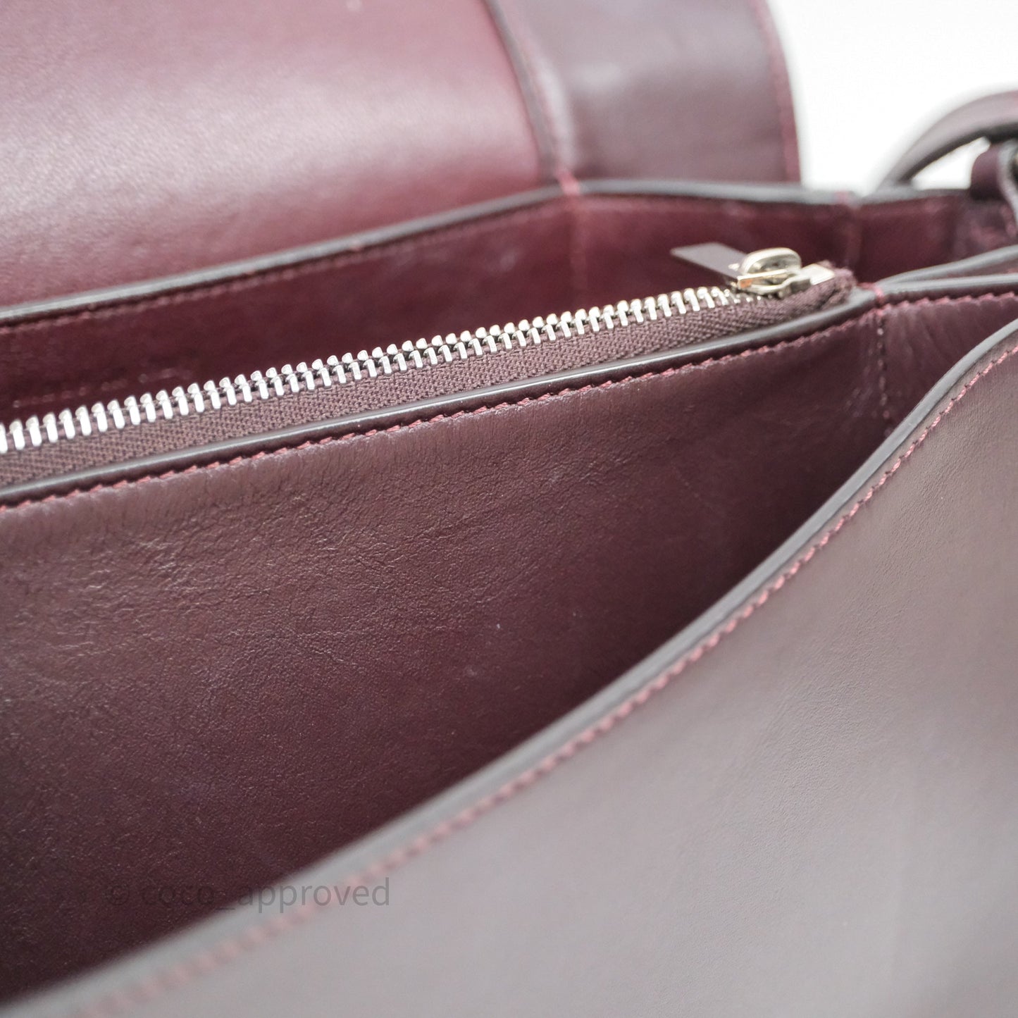 Celine Medium Frame Bag Burgundy / Pearl Blue Calfskin Silver Hardware
